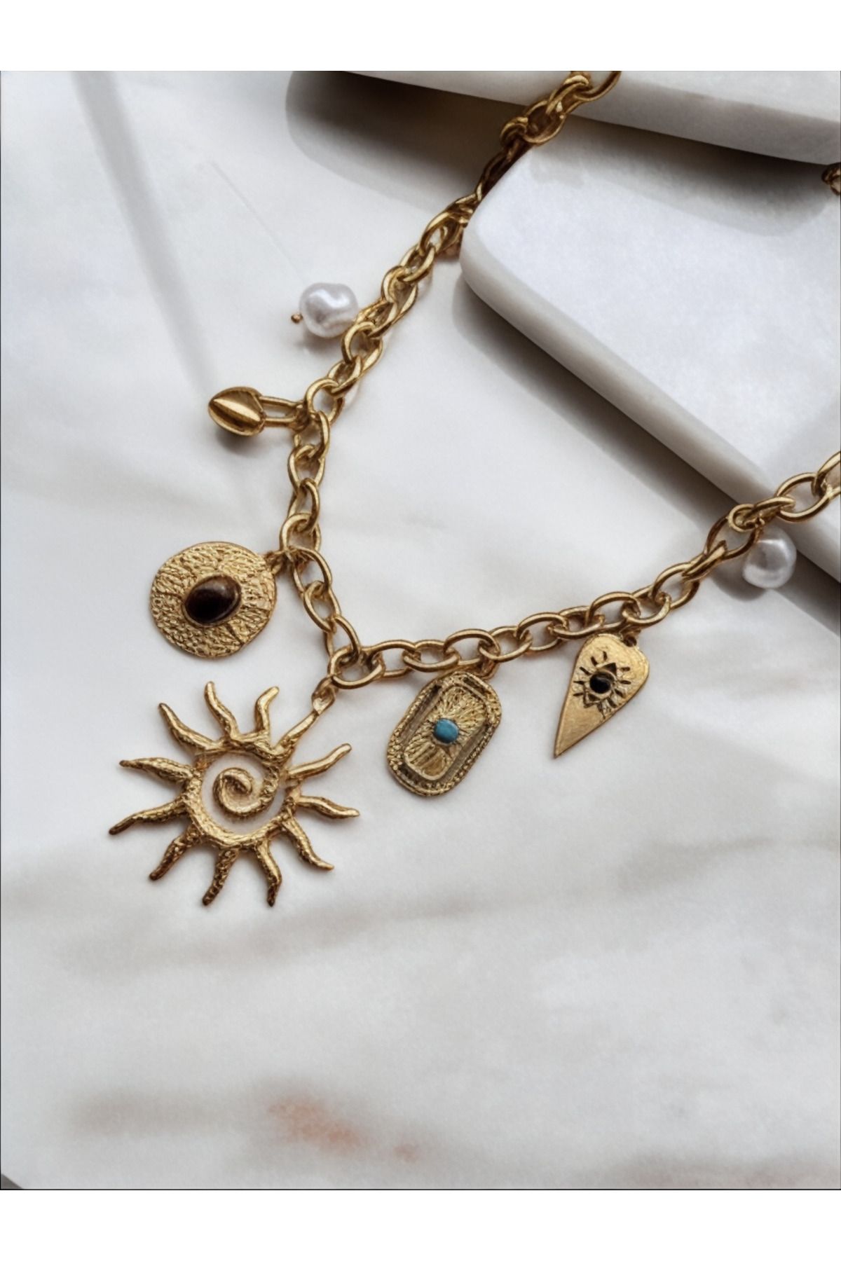 Vola Collection Çelik Çoklu Charm Güneş Kadın Kolye - Bikini Kolye