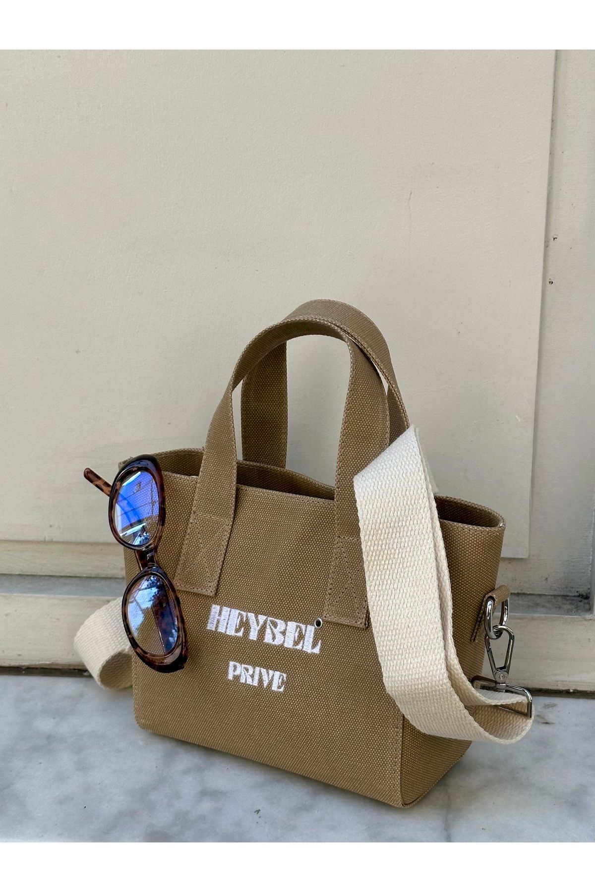 heybelprive HEYBEL Premium Mini Mumlu Kanvas Çanta, Waxed Tote Bag, Kum Beji Çapraz Askılı Eskitme Günlük Çanta