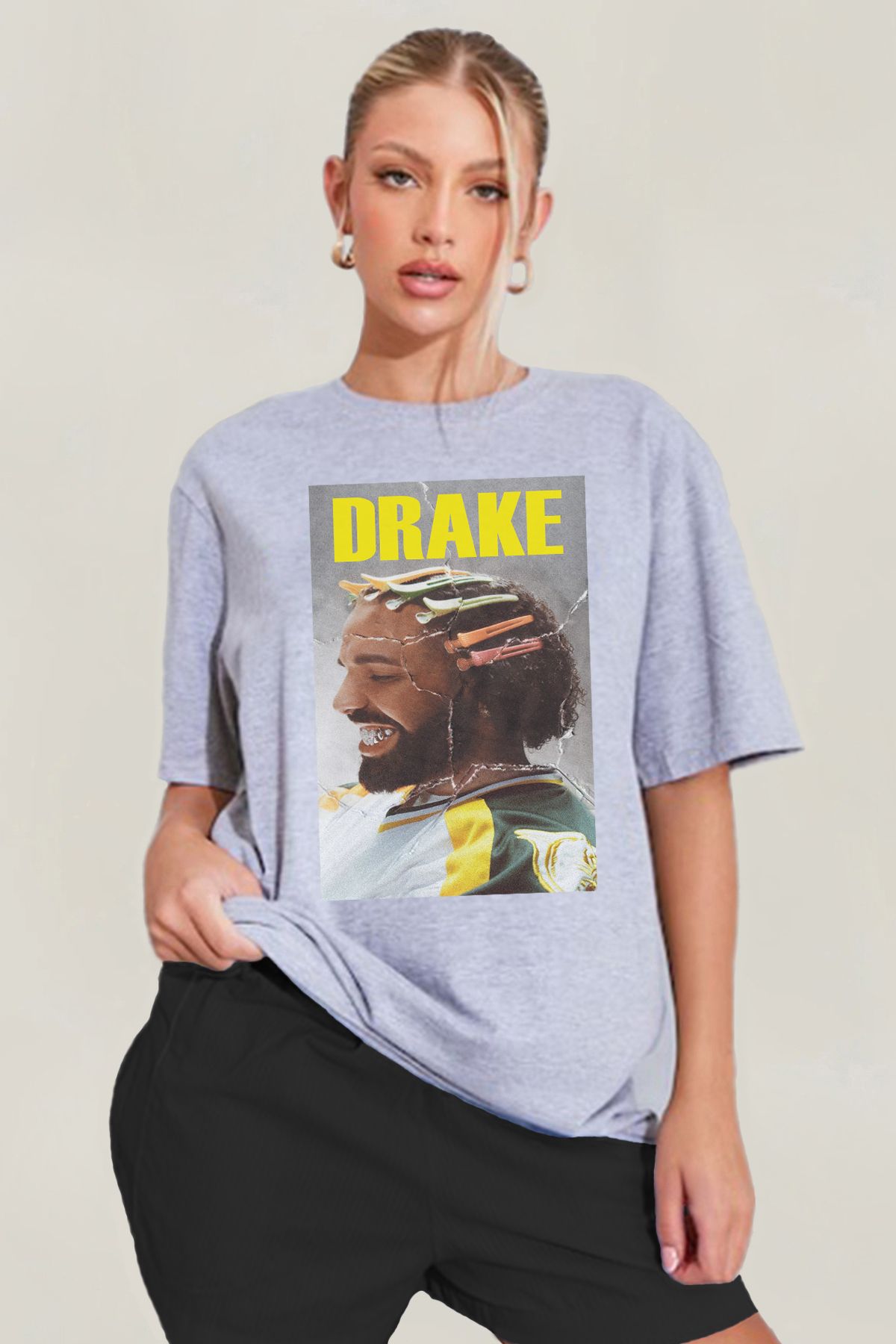 MODA Drake Baskılı Oversize Grimelanj Geniş Bol Kesim Kadın Tişört