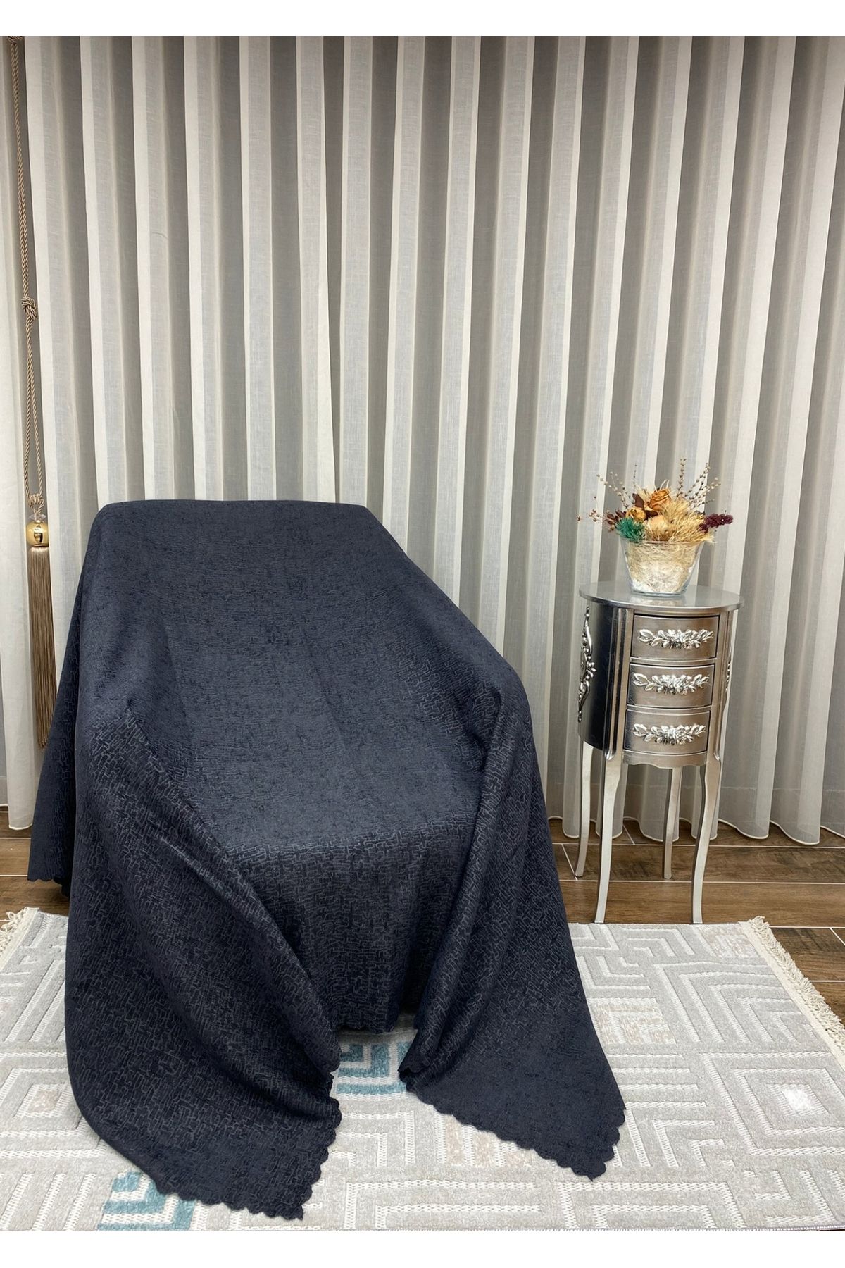 Sivalde Şönil Antrasit Modern Koltuk Örtüsü, Kaymaz Salon Çekyat/Kanepe Örtüsü