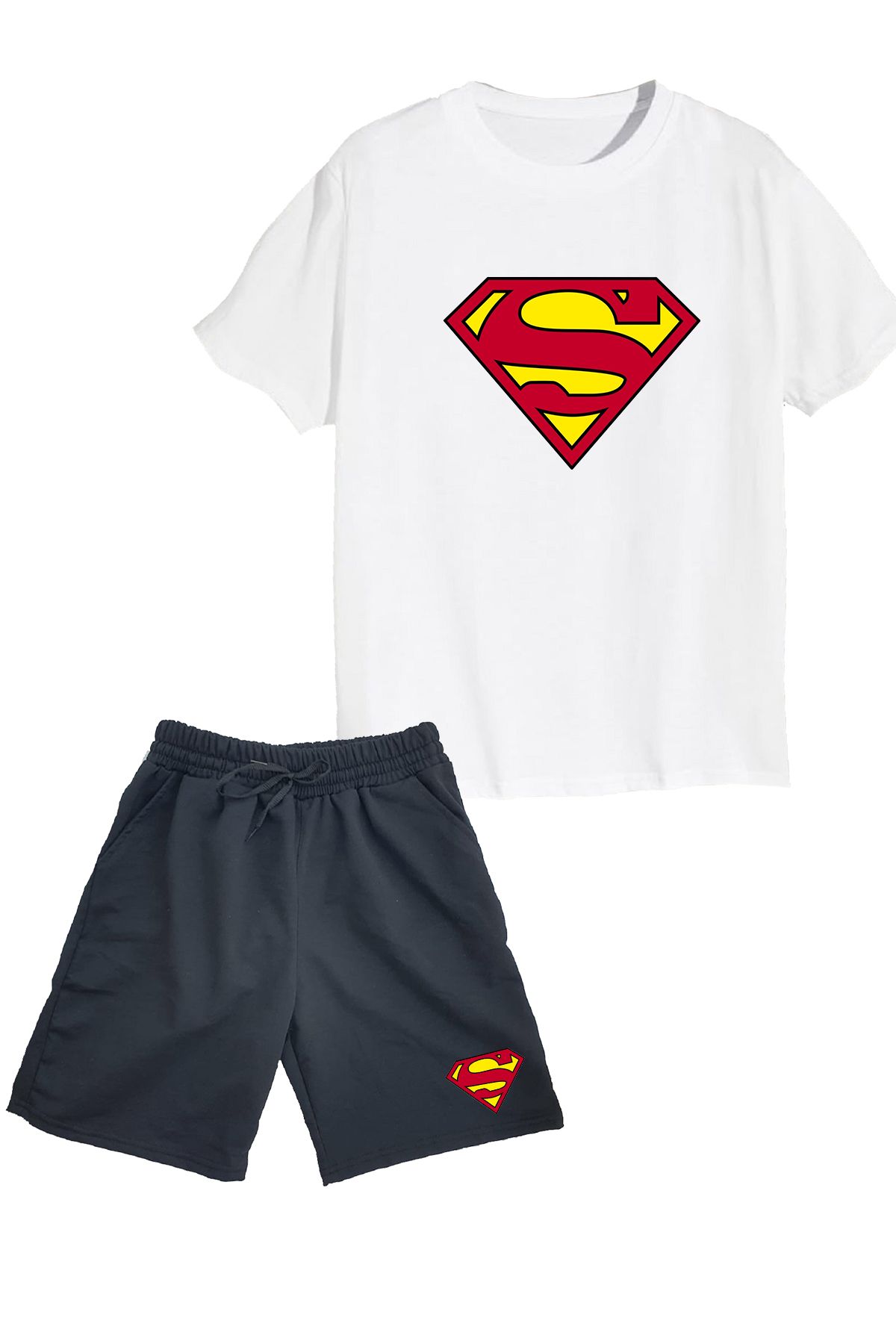 makiteks 2'li Set Baskılı Erkek Çocuk Pamuk Şort Tshirt Takım Superman01 5 6 7 8 9 10 11 12 13 14 yaş Tişört