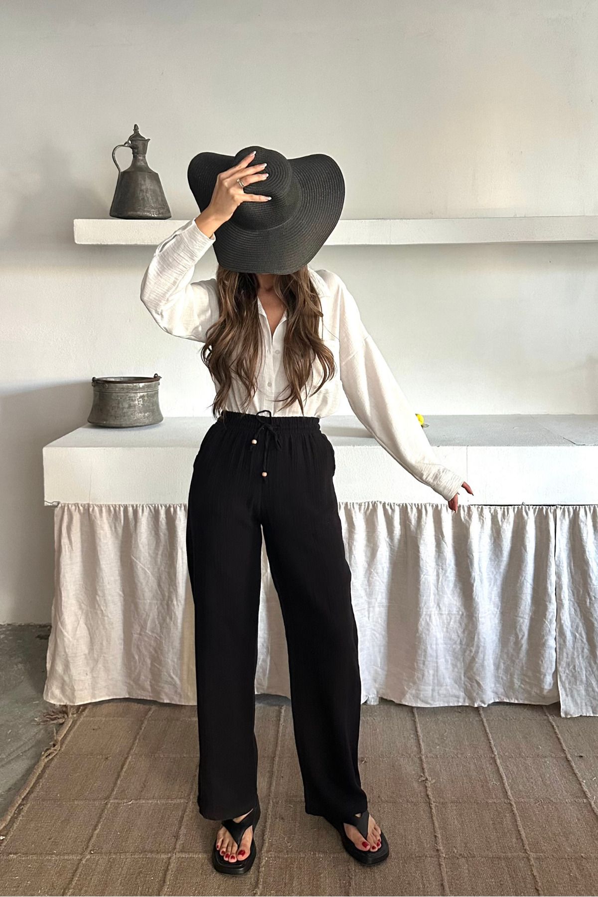 macharel jeans Müslin Keten Bol Paça Cepli Salaş Pantolon