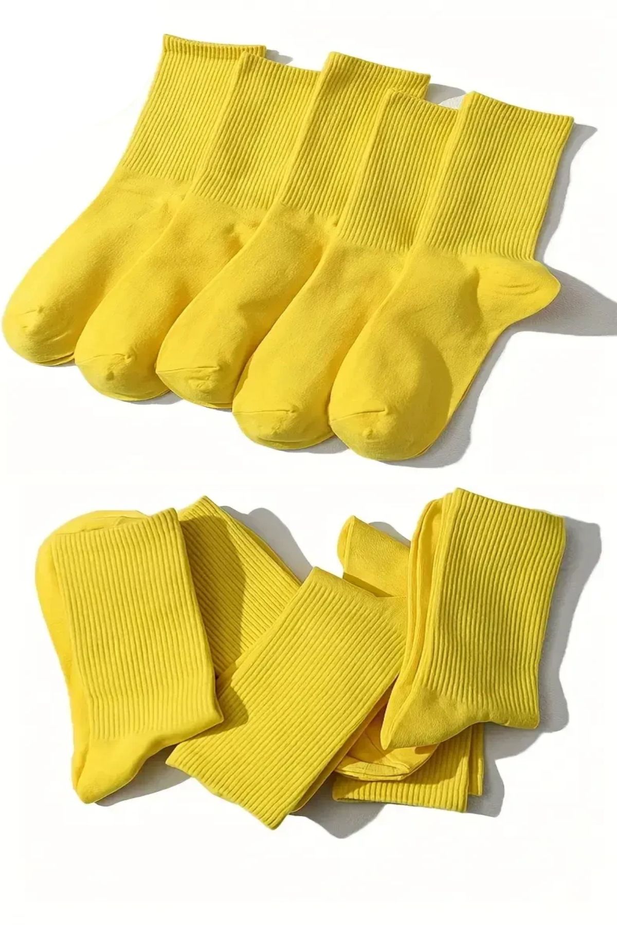 Esinti 5 Çift Erkek Kadın Çorap Düz Sarı Soket Çorap Unisex Tenis Spor Çorap