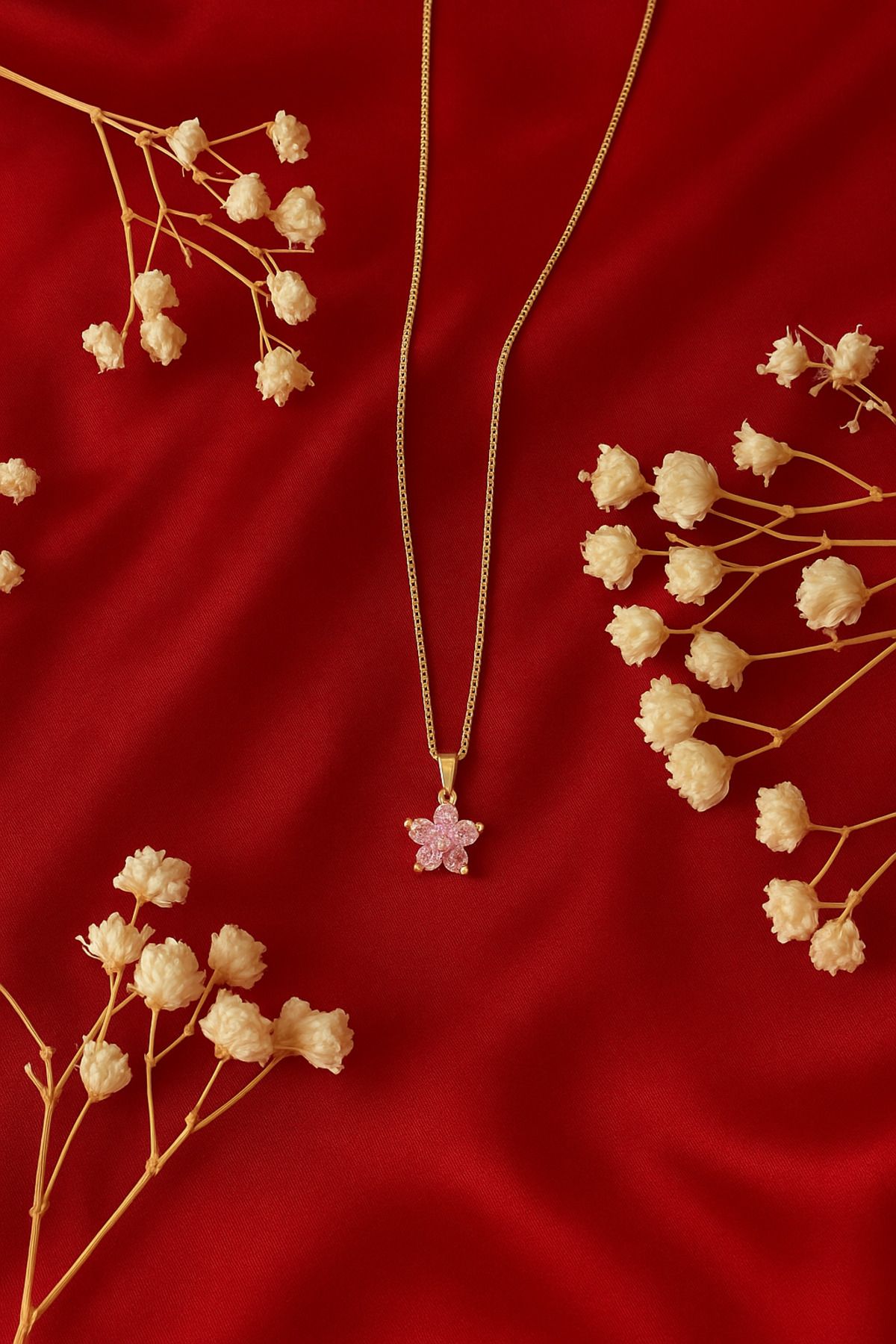 Star and Power Pembe Renk Lotus Kadın Kolye Sevgiliye Hediye Zarif Minimal Takı