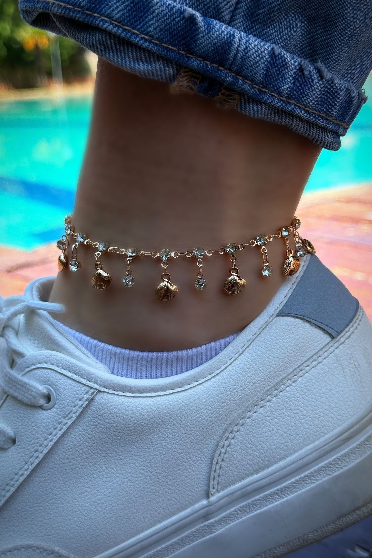 Trendy Butik Zirkonlu Deniz Kabuklu Halhal - Tekli Premium Tasarım