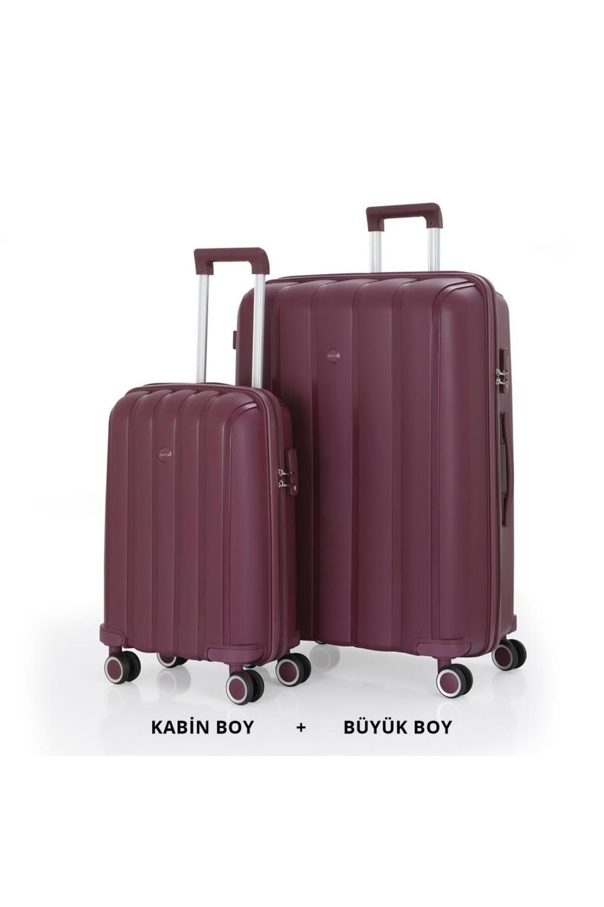 MÇS Bavul Büyük ve Kabin 2li Set Kırılmaz Silikon Valiz V305 Mürdüm