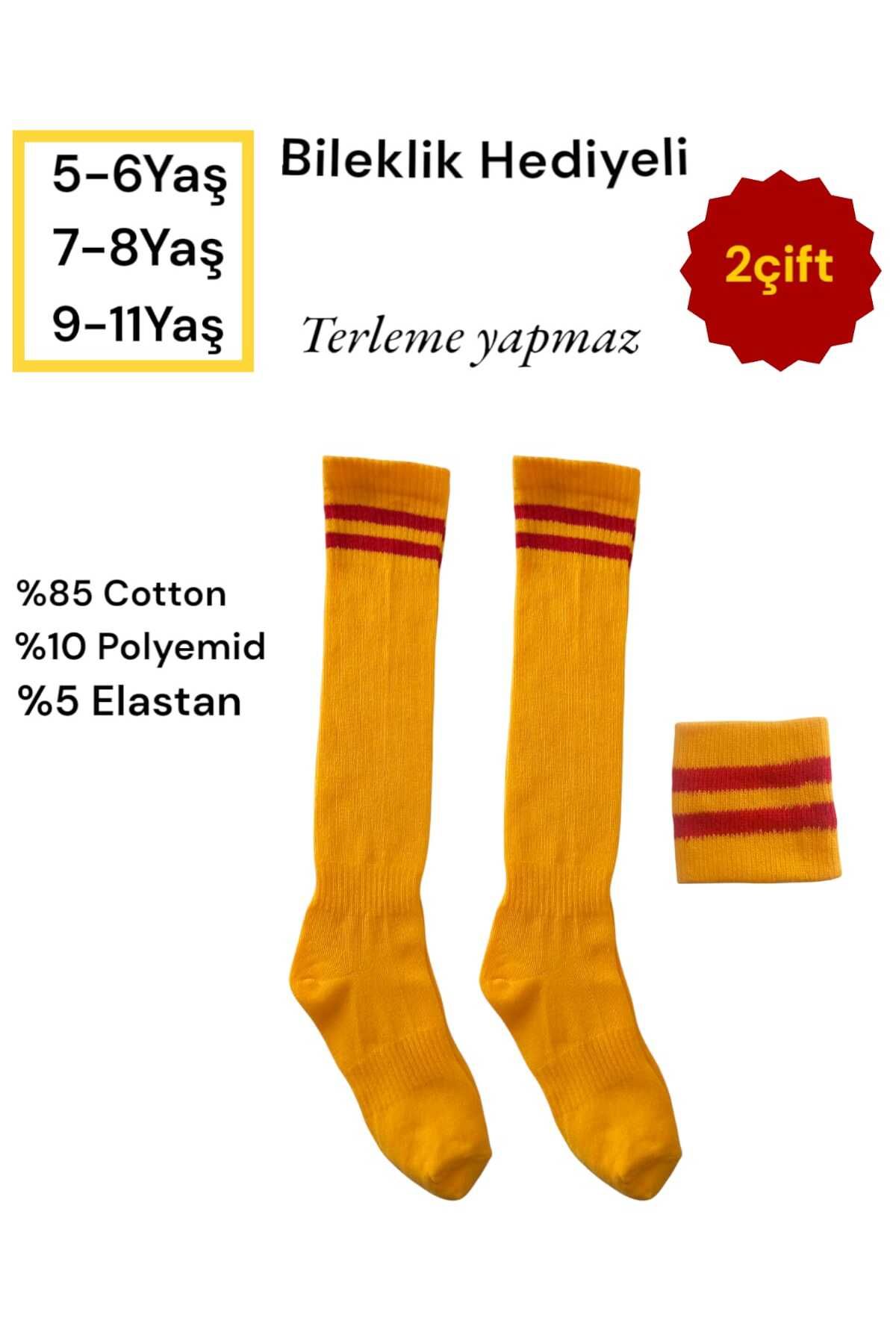 HAYEL 2 Çift Çok Renkli Çemberli Unisex Kız Erkek Çocuk Futbol Halı Saha Maç Çorabı Tozluk Spor Taraftar