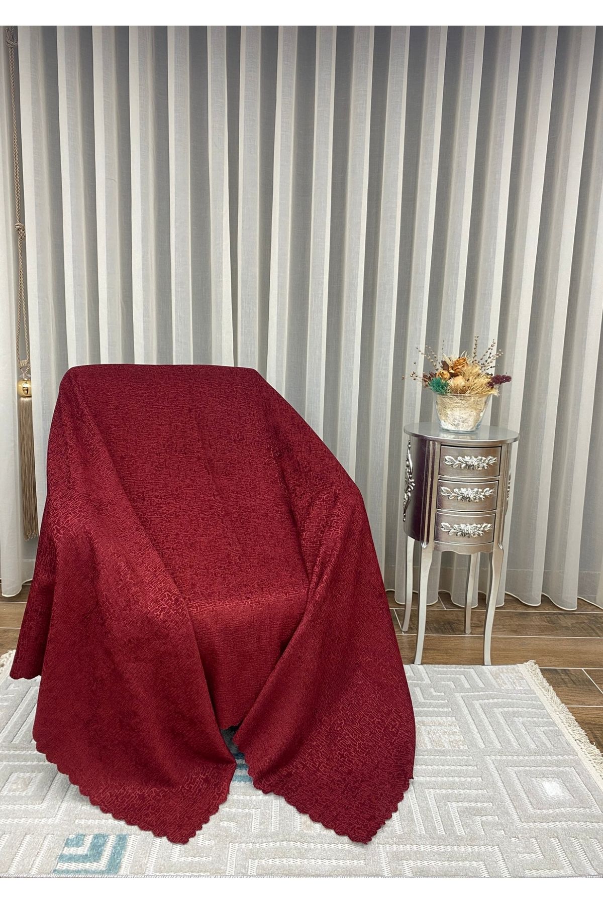 Sivalde Şönil Bordo Modern Koltuk Örtüsü, Kaymaz Salon Çekyat/Kanepe Örtüsü