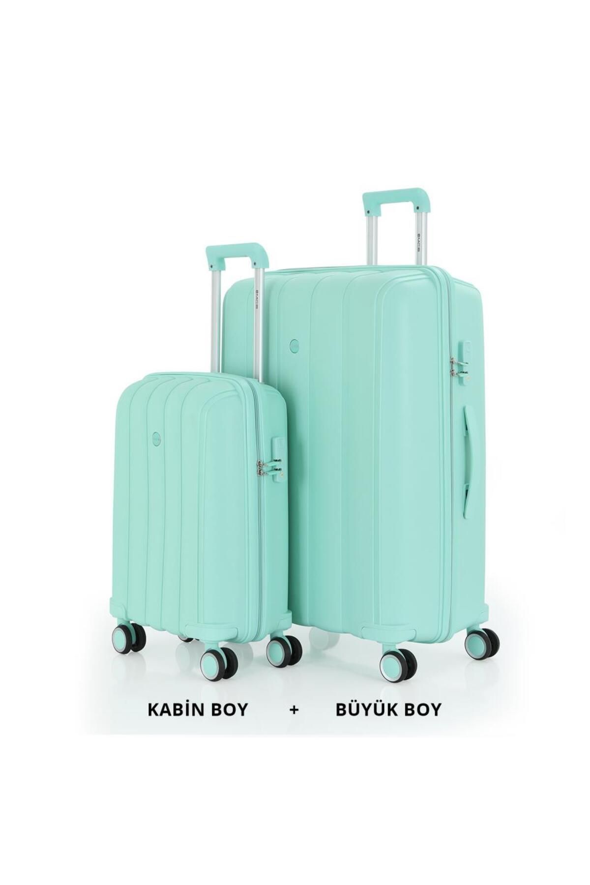 MÇS Bavul Büyük ve Kabin 2li Set Kırılmaz Silikon Valiz V305 Mint