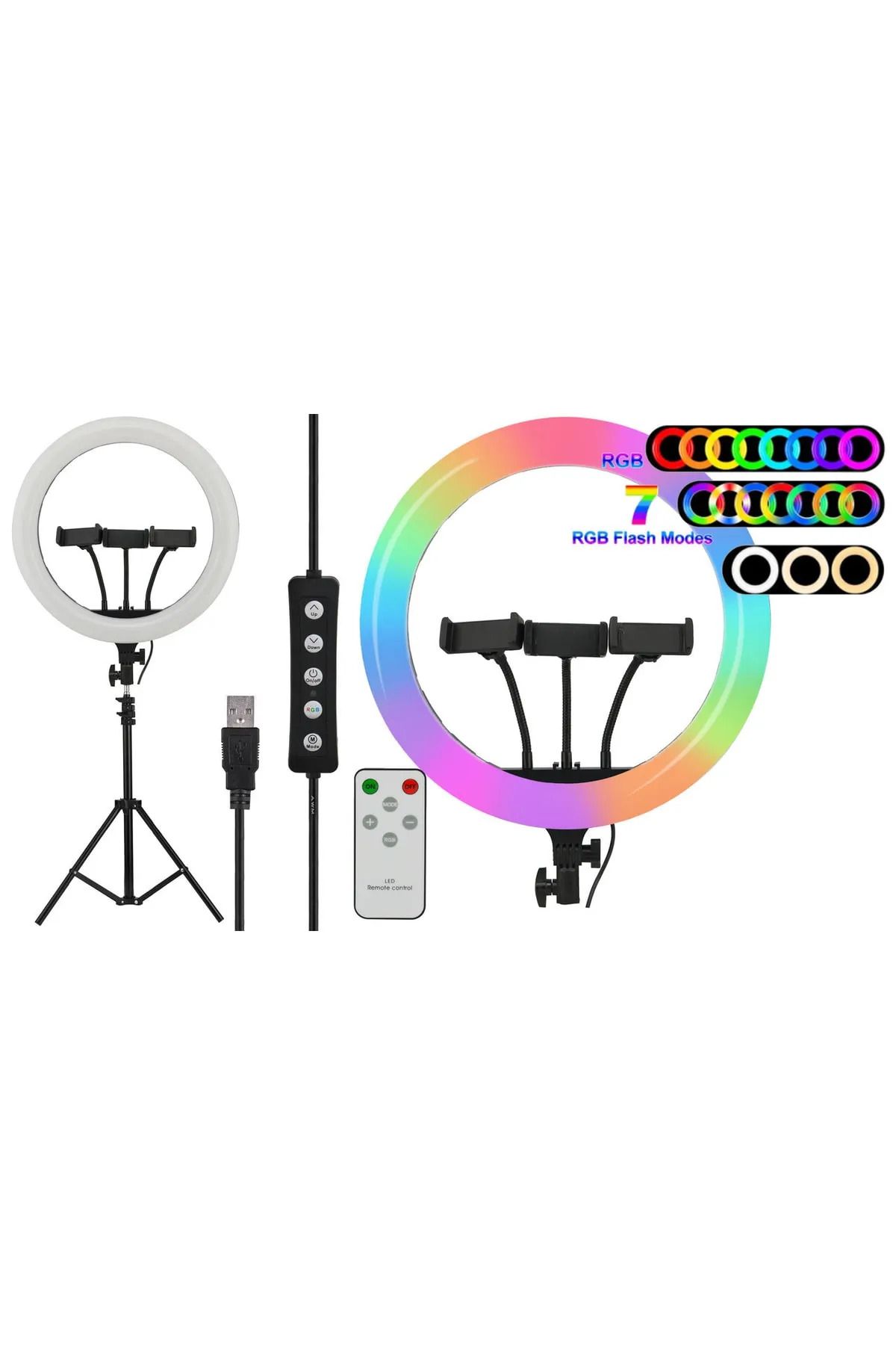 Aırstorr Uzaktan Kumandalı 36 Cm 14inç Rgb Ring Light Led Selfie Youtuber Tiktok Işığı 210 Cm Tripod