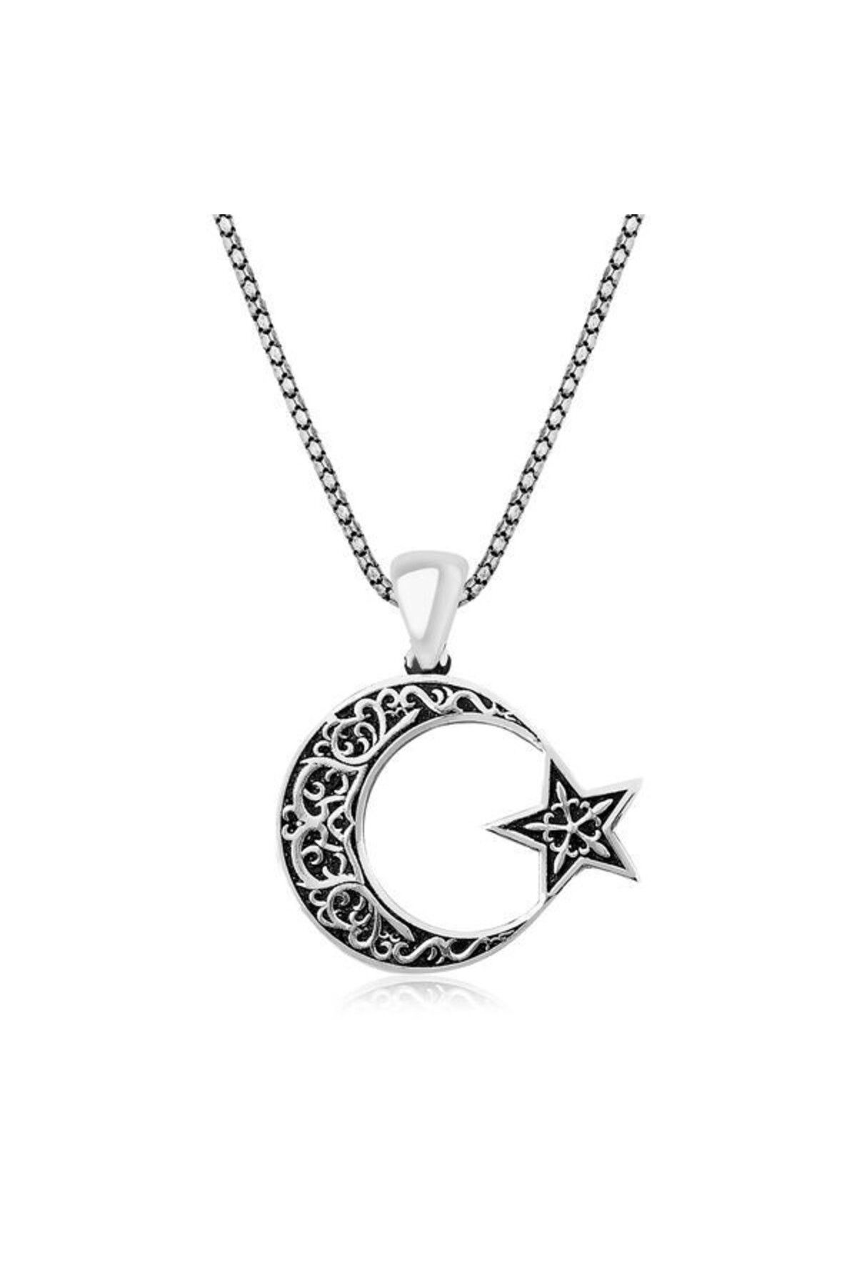 shop Ay Yıldız Desenli 925 Ayar GümüşErkek Kolye
