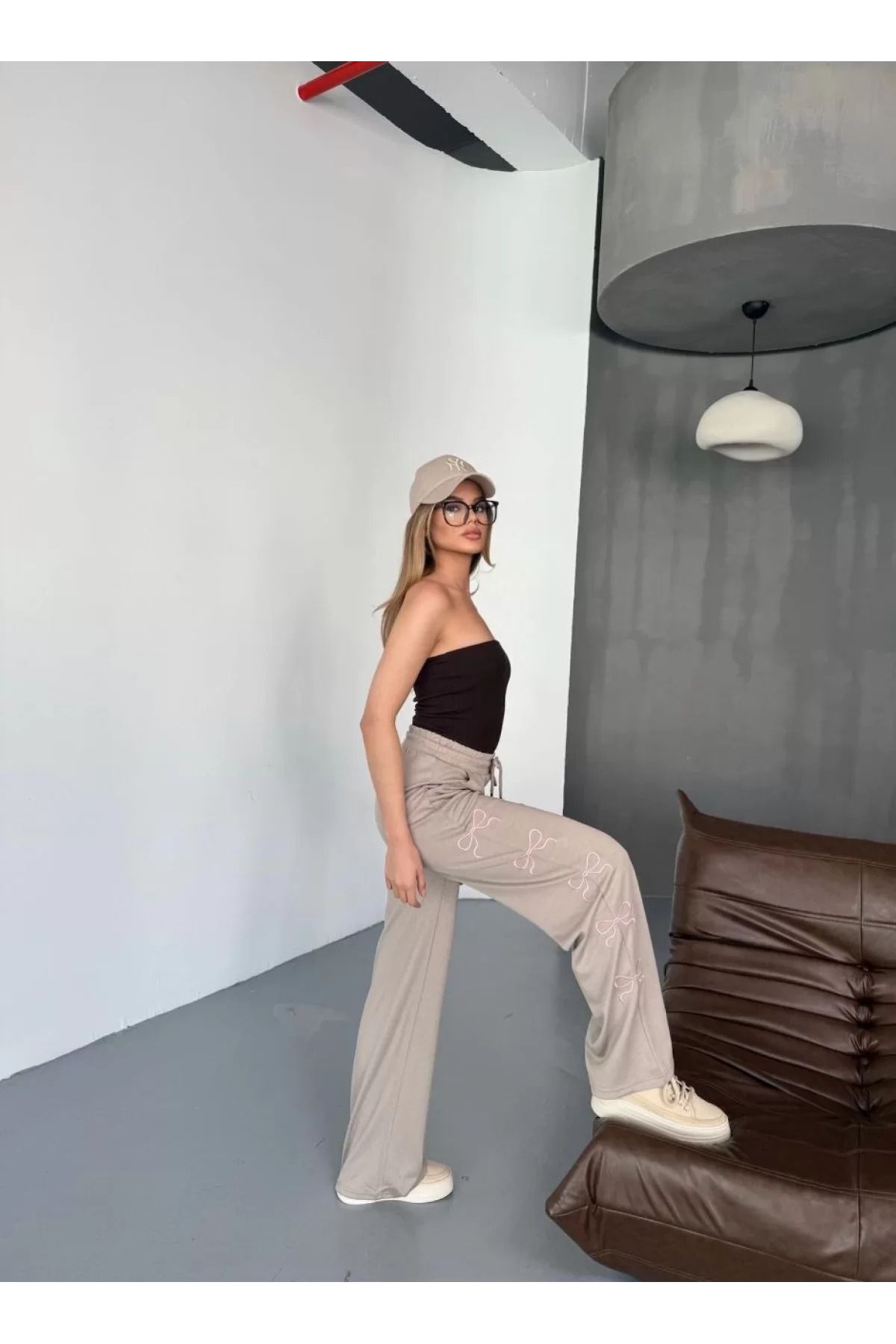 BBbutik Osy Modal Yumuşak Dokulu Kumaş Nakış işlemeli Rahat Bol Paça Eşofman Pantalon