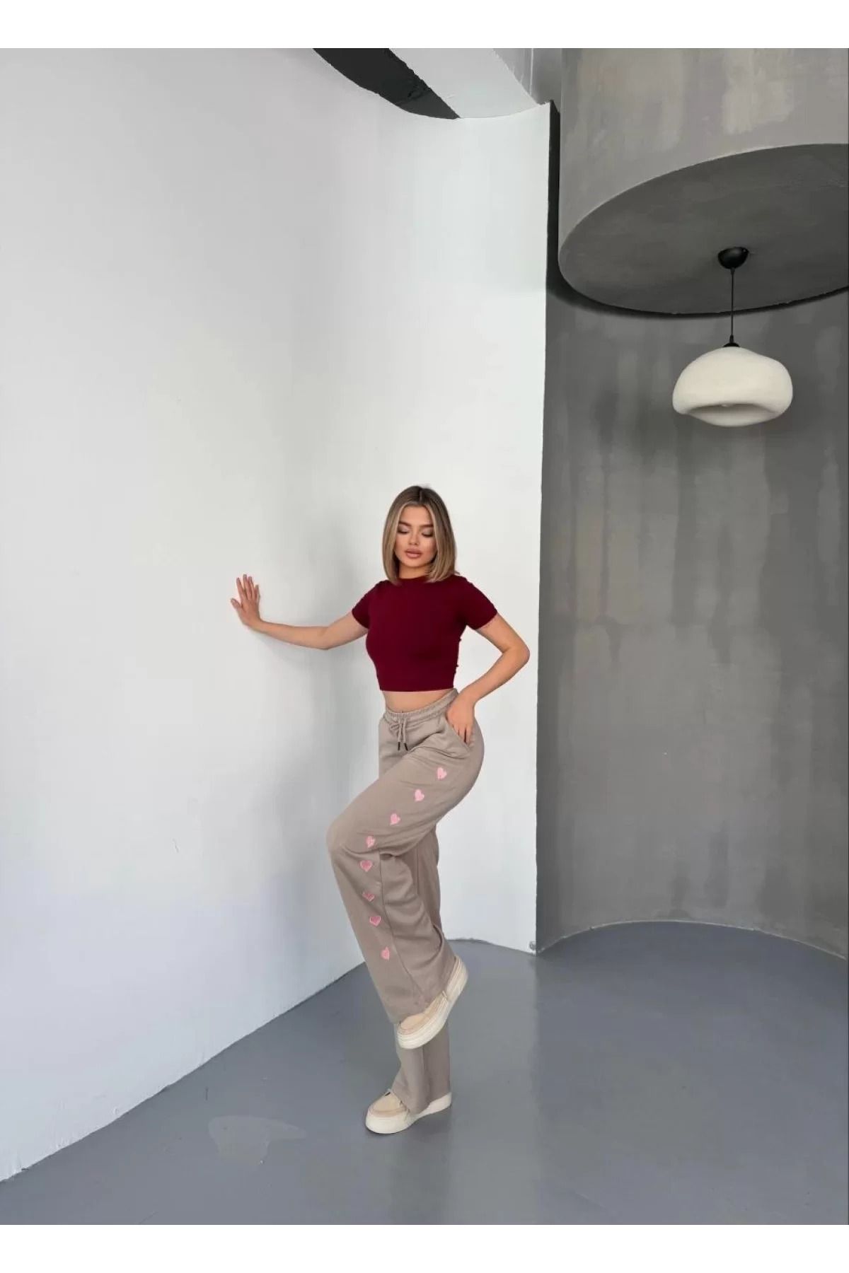 BBbutik Osy Modal Yumuşak Dokulu Kumaş Nakış işlemeli Rahat Bol Paça Eşofman Pantalon