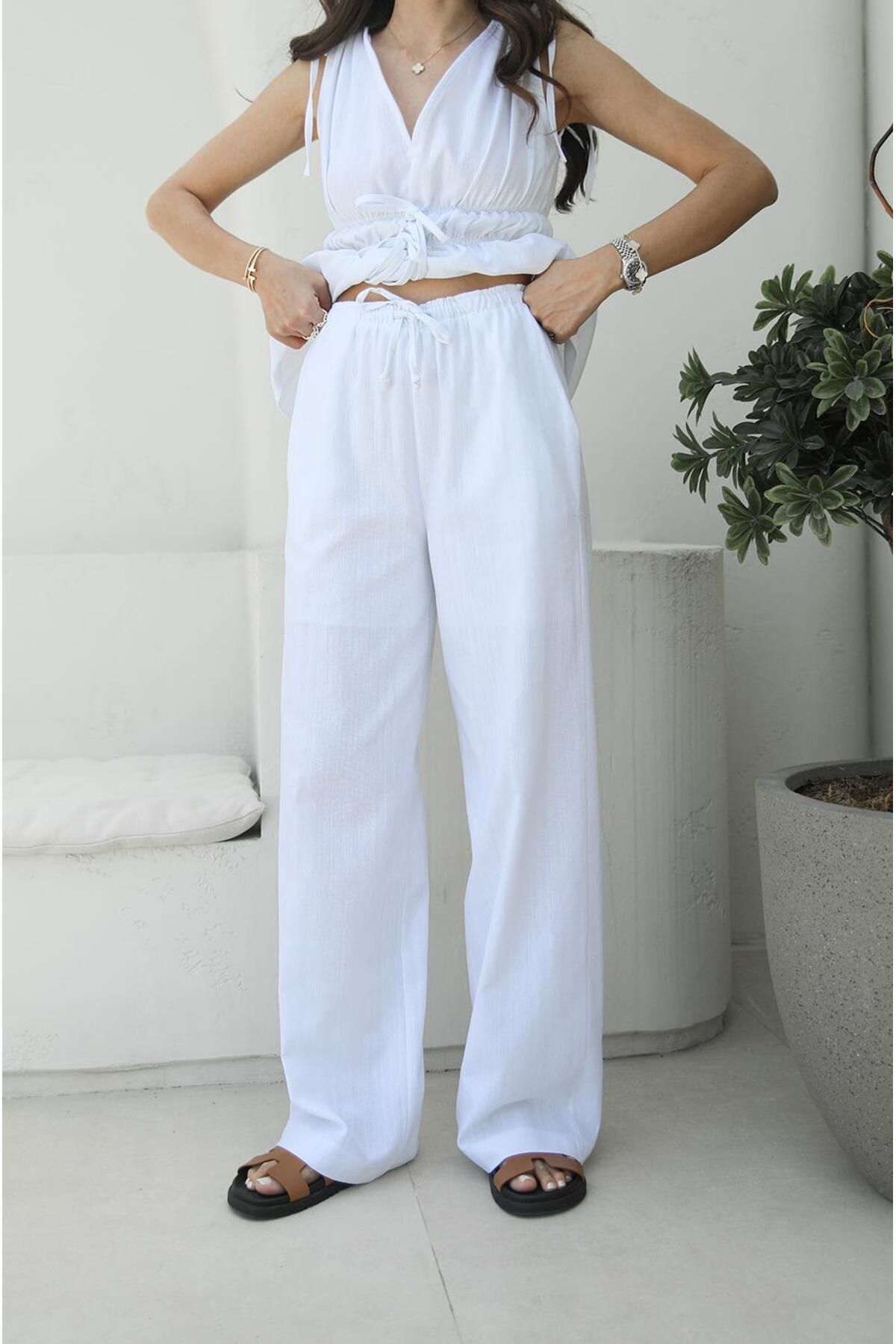 Havoş-White Rubber Detailed Blouse Trousers Set 4