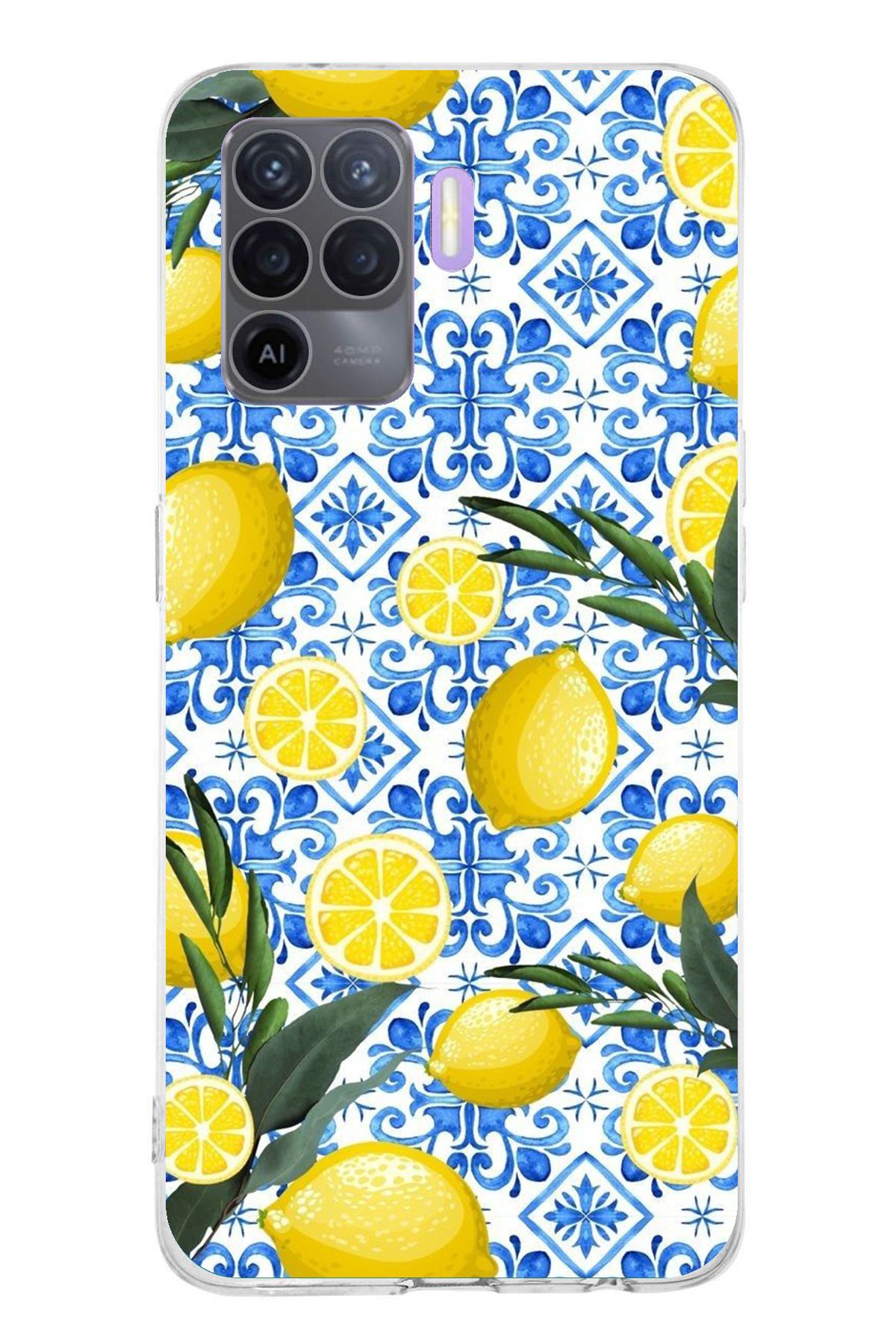 TechTree Oppo Reno 5 Lite Uyumlu Limon Sulu Boya Şeffaf Silikon Kılıf