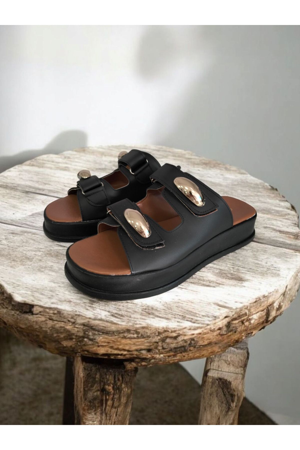 Shoes Ayarlanabilir çırtlı siyah mat terlik