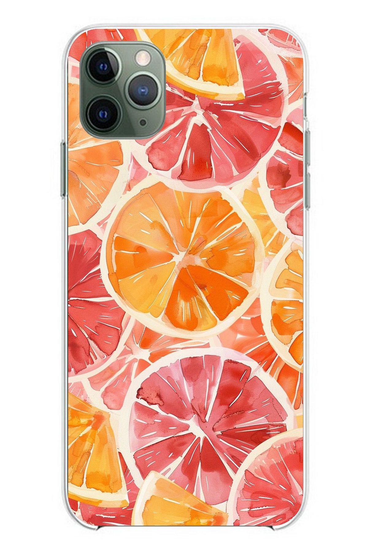 TechTree iPhone 11 PRO MAX Uyumlu Portakal Sulu Boya Şeffaf Silikon Kılıf