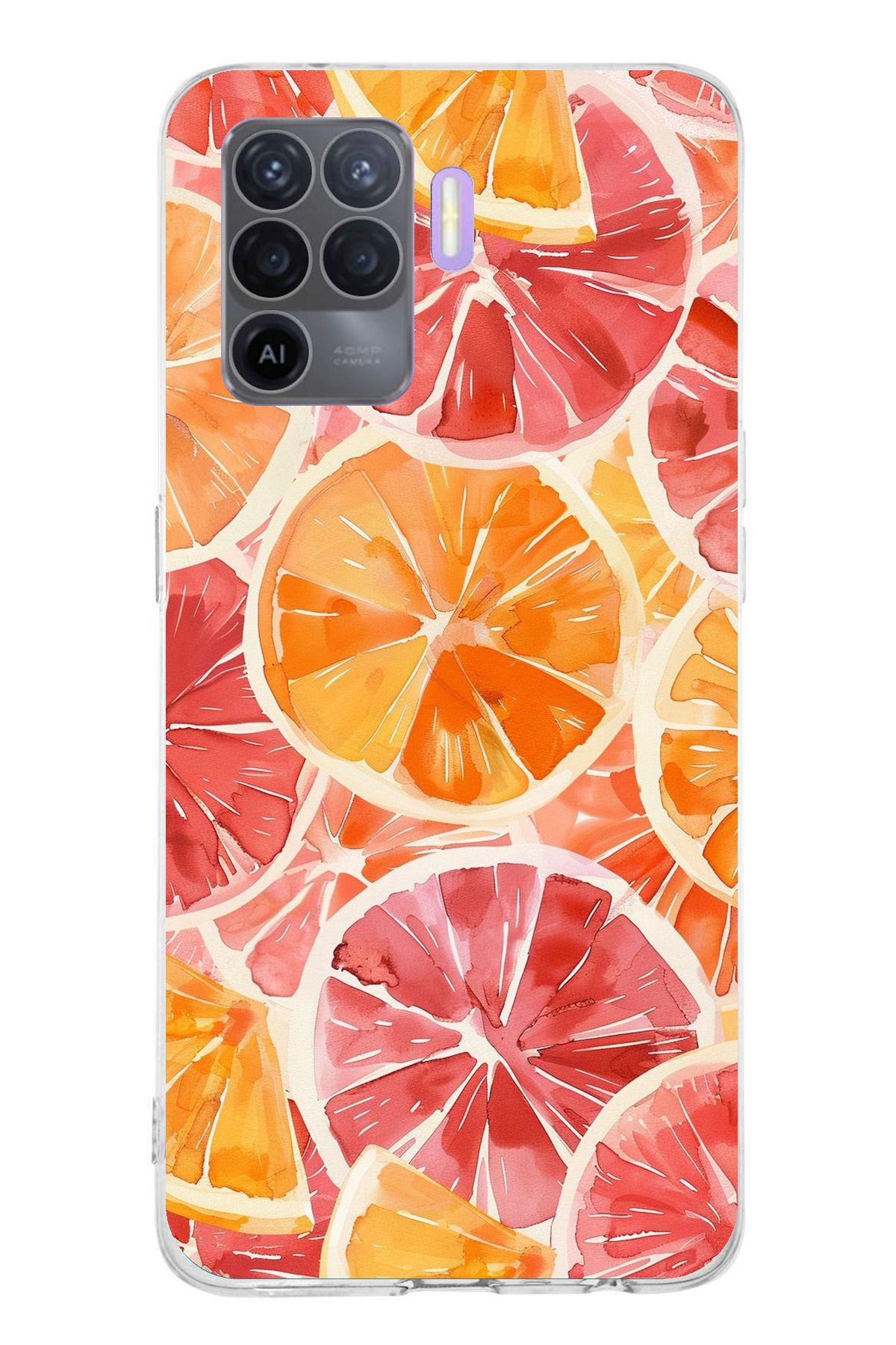 TechTree Oppo Reno 5 Lite Uyumlu Portakal Sulu Boya Şeffaf Silikon Kılıf