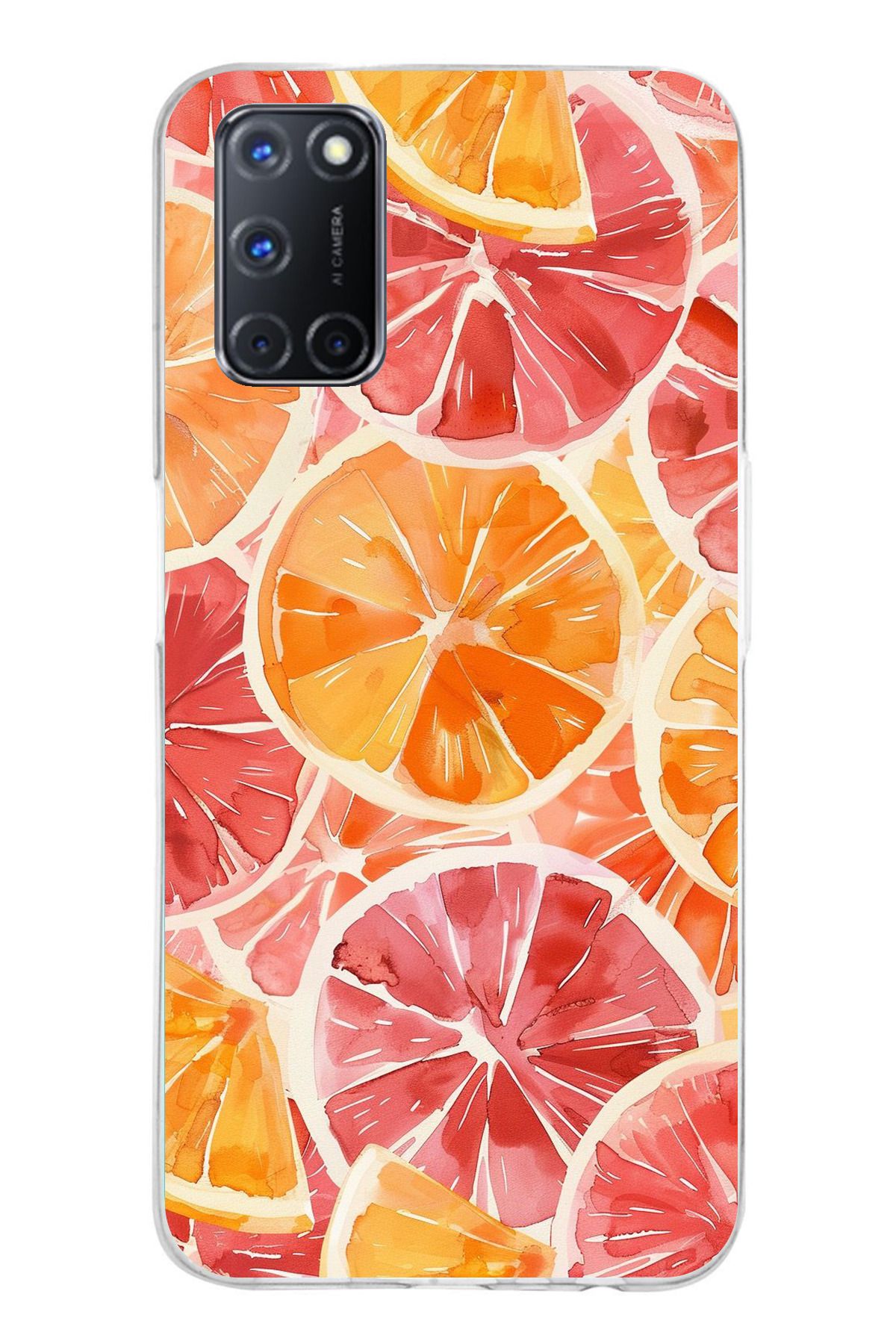 TechTree OPPO A52 - A72 - A92 Uyumlu Portakal Sulu Boya Şeffaf Silikon Kılıf