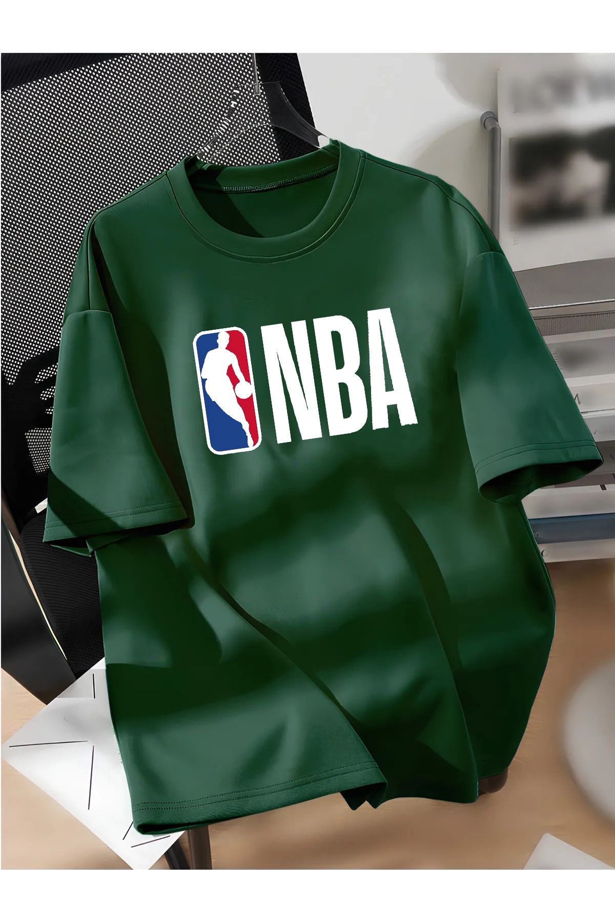 ModaSphere Unisex BASKET/NBA Renkli Özel Baskılı Oversize Pamuklu Bisiklet Yaka T-Shirt
