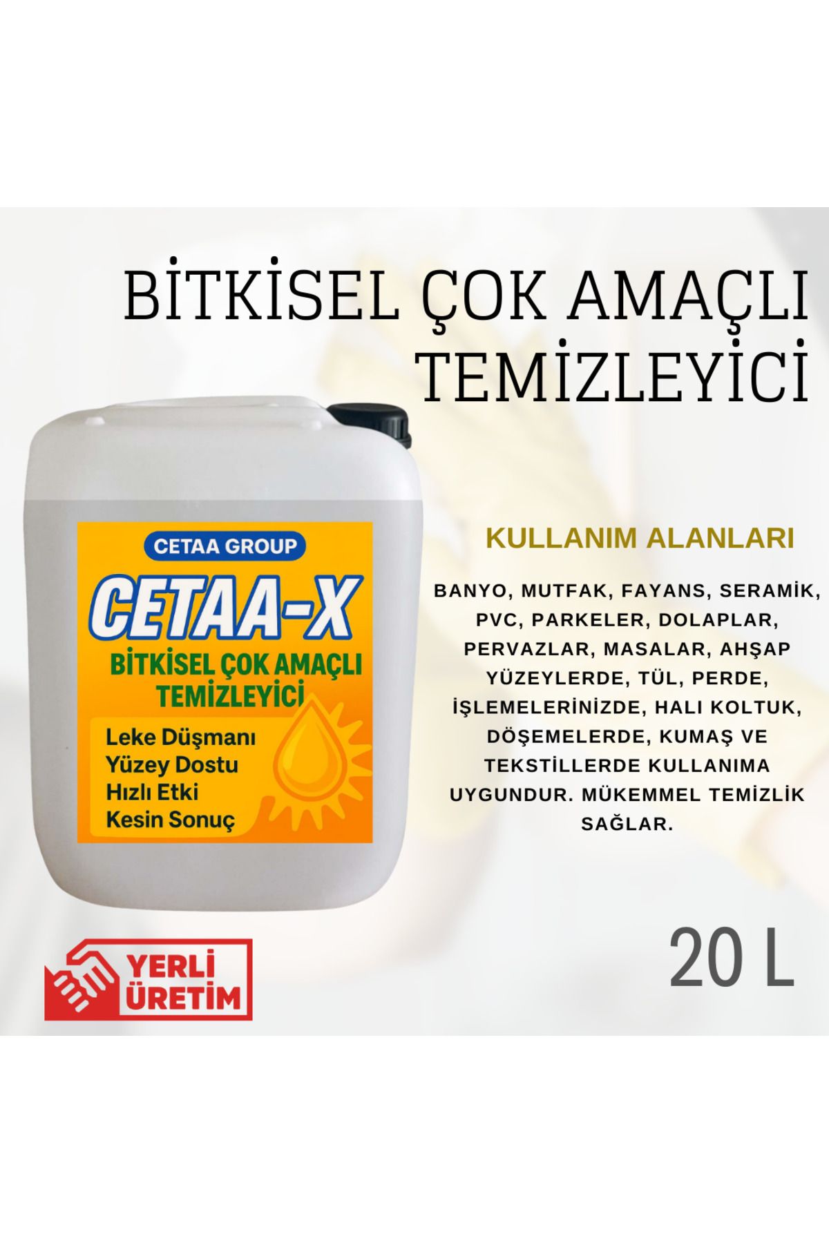 CETAA-X 20 Litre Bitkisel Çok Amaçlı Temizleyici Genel Leke Temizleyici