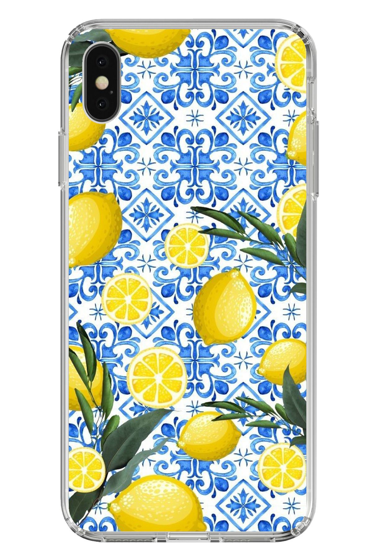 TechTree iPhone X / XS Uyumlu Limon Sulu Boya Şeffaf Silikon Kılıf