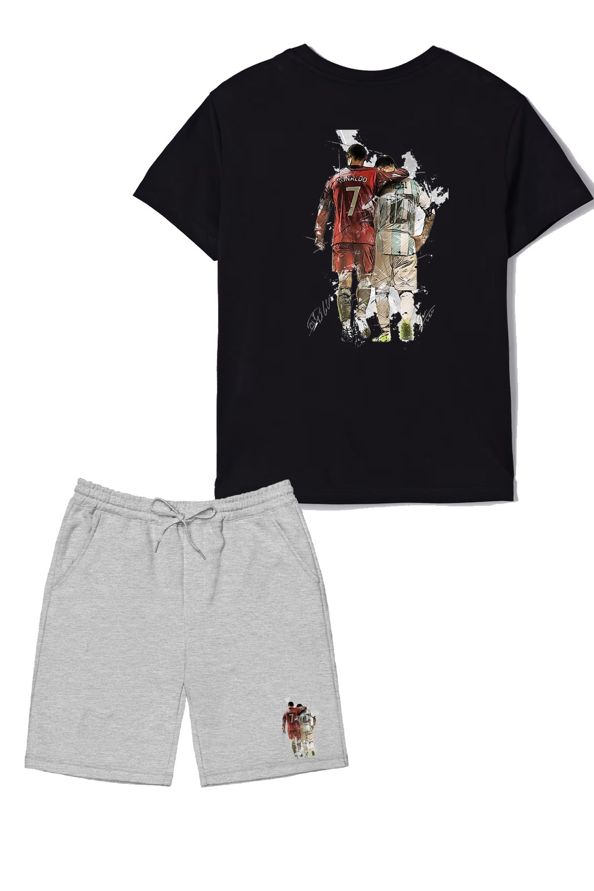 makiteks 2'li Set Baskılı Erkek Çocuk Pamuk Şort Tshirt Takım Futbol 5 6 7 8 9 10 11 12 13 14 yaş Tişört
