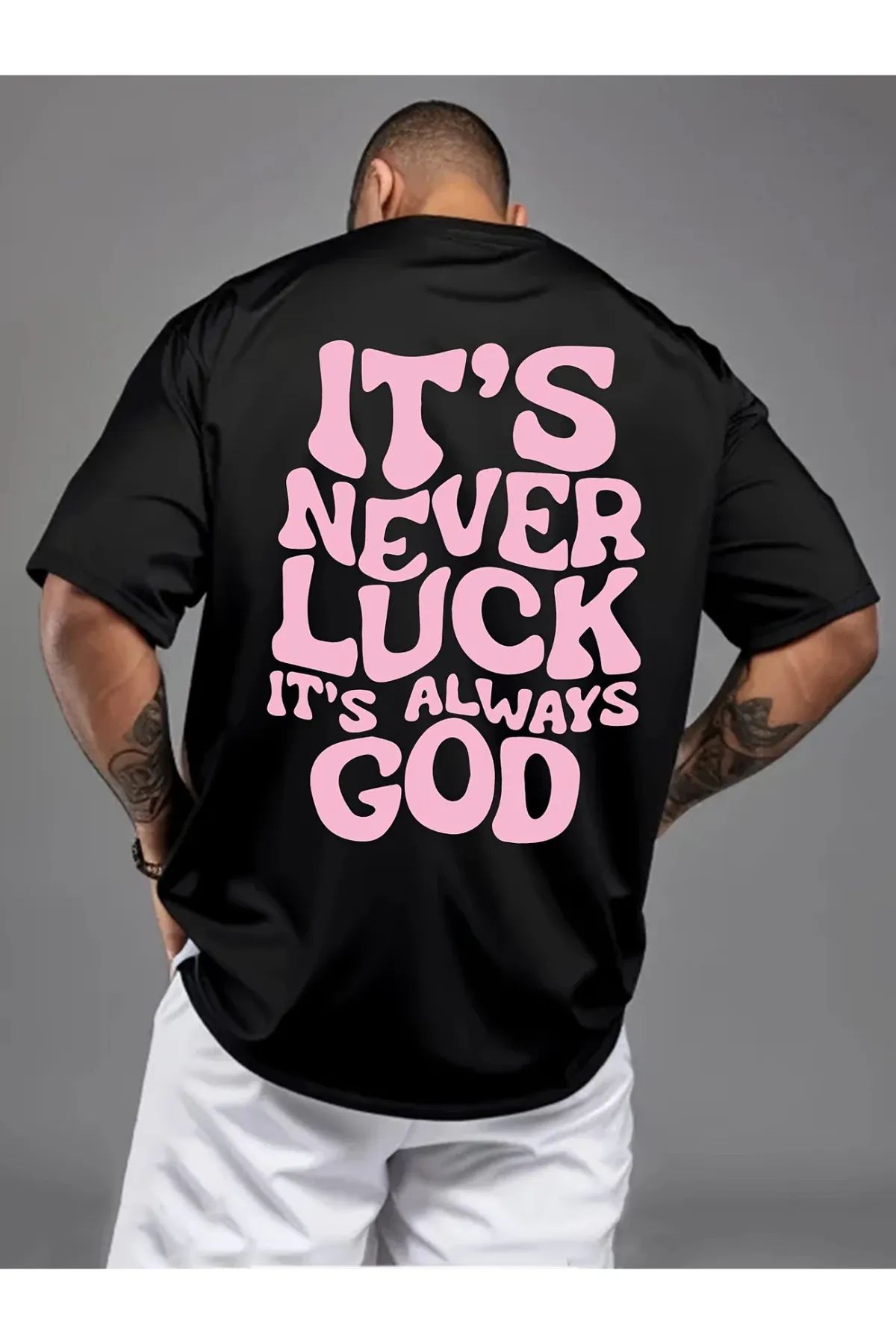Koklonmoda Büyük Beden Unisex İts Never Luck Baskılı Oversize T-Shirt