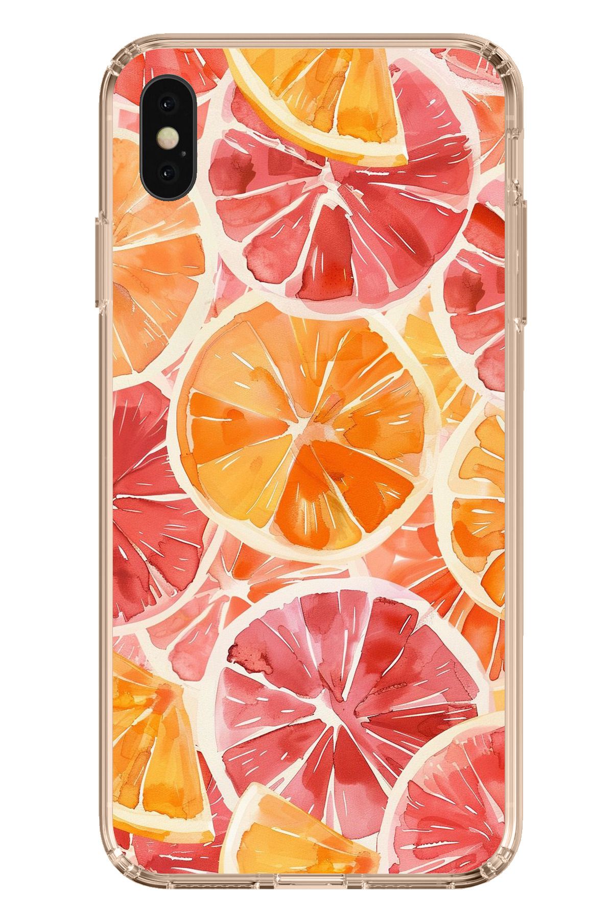 TechTree iPhone XS MAX Uyumlu Portakal Sulu Boya Şeffaf Silikon Kılıf