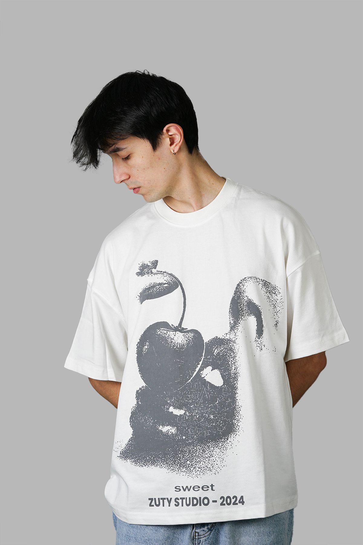 ZUTY Unisex Oversize Geniş Kesim %100 Pamuk Yumuşak Dokulu Tasarım Bisiklet Yaka Tişört