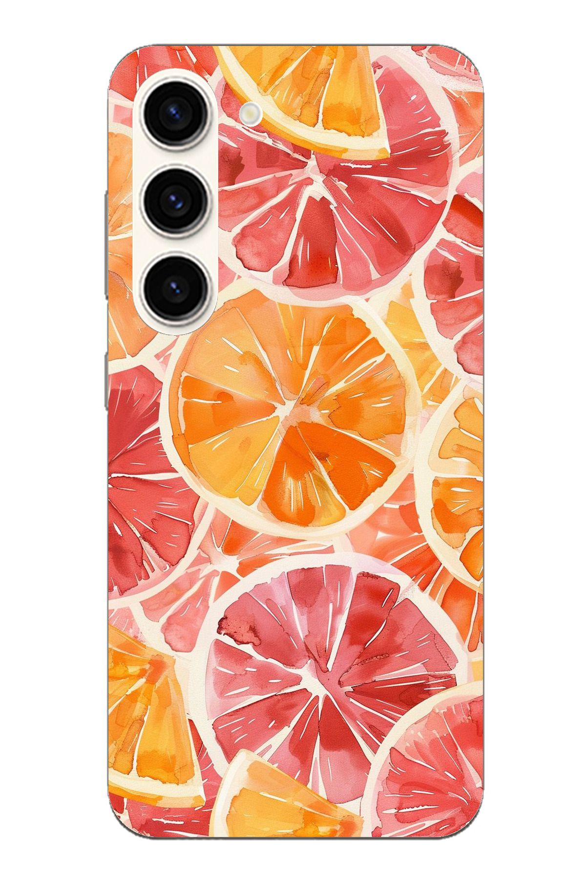 TechTree Samsung Galaxy S23 Uyumlu Portakal Sulu Boya Şeffaf Silikon Kılıf