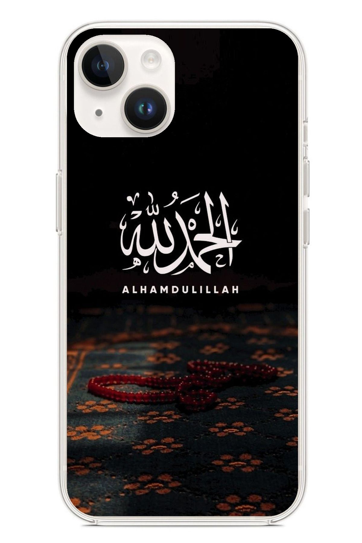 TechTree iPhone 14 PLUS Uyumlu Elhamdülillah Tesbih Şeffaf Silikon Kılıf