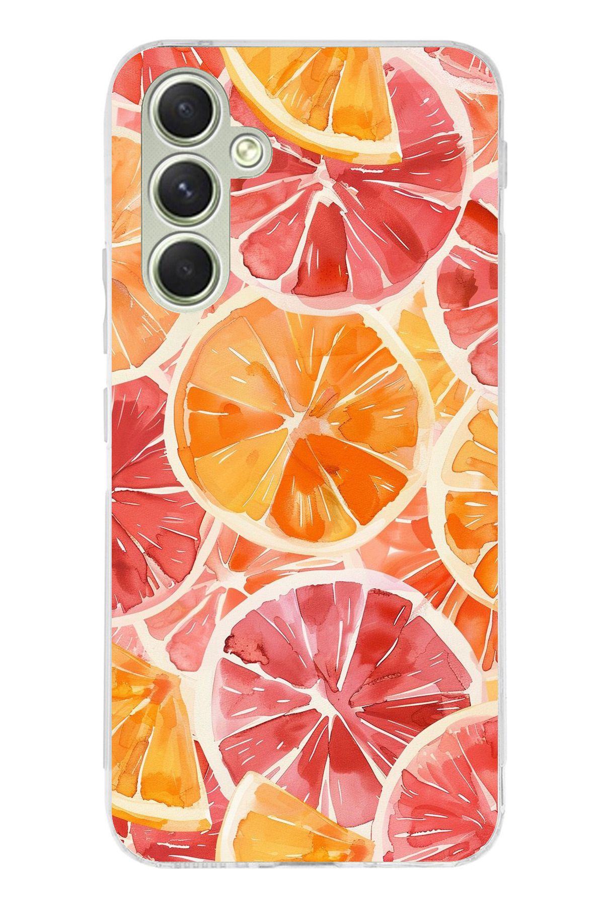 TechTree Samsung Galaxy A15 Uyumlu Portakal Sulu Boya Şeffaf Silikon Kılıf