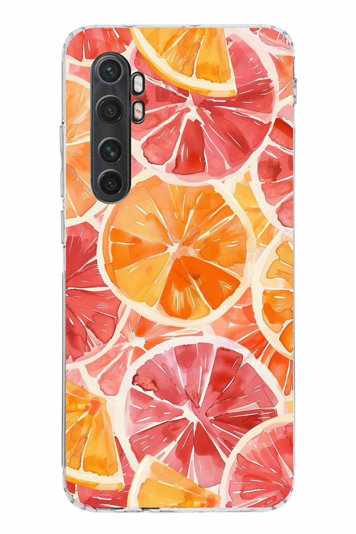 TechTree Mi Note 10 Lite Uyumlu Portakal Sulu Boya Şeffaf Silikon Kılıf