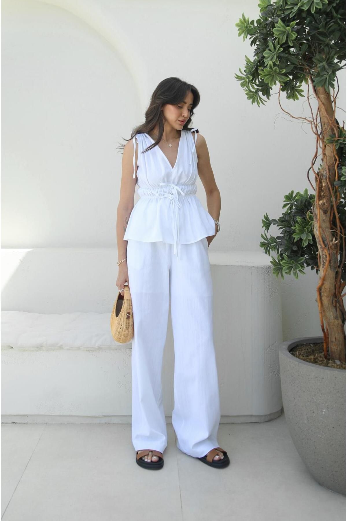 Havoş-White Rubber Detailed Blouse Trousers Set 3