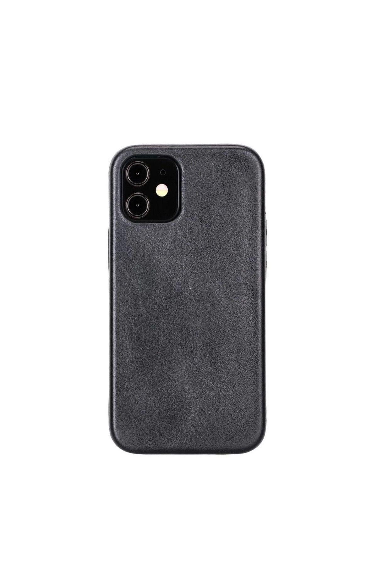 Angoravi Apple iPhone 12 mini Uyumlu Deri Arka Kapak ROCK RST1 Siyah