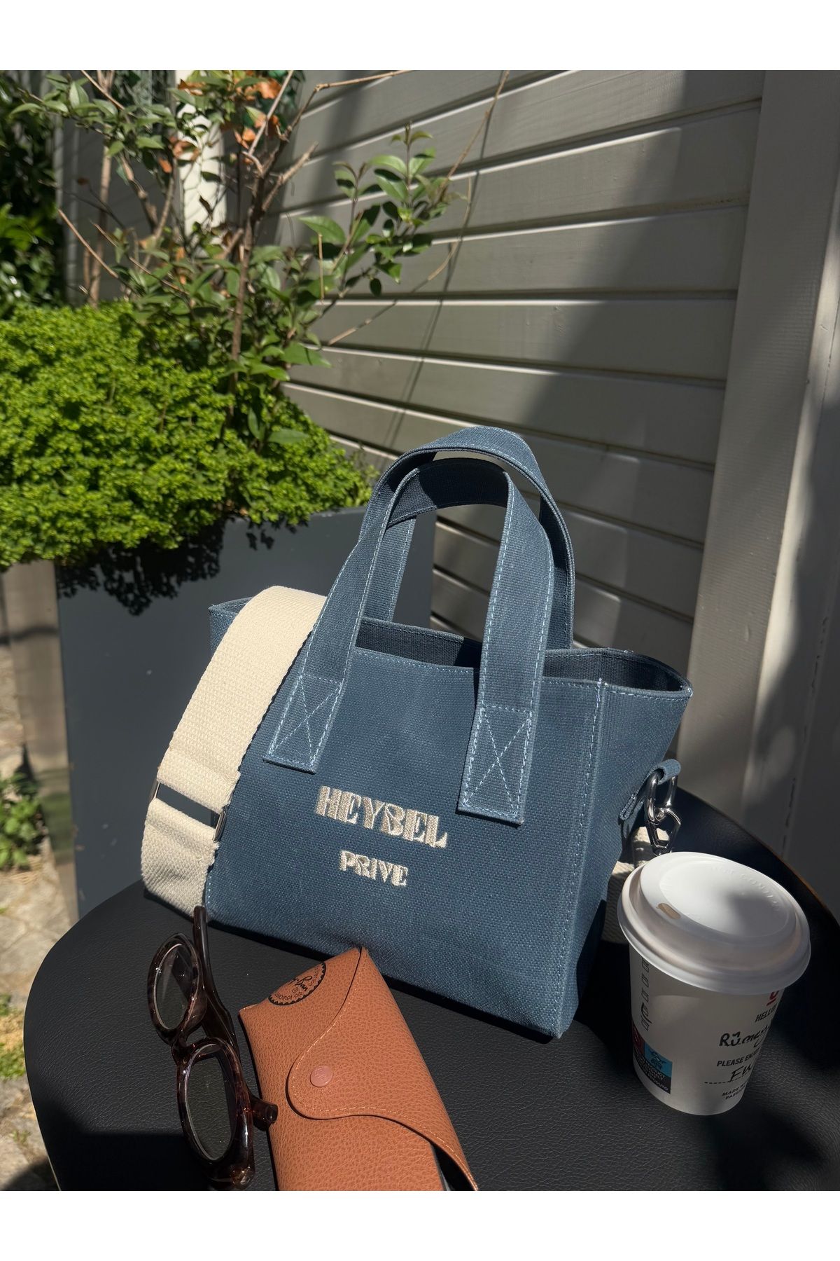 heybelprive HEYBEL Premium Mini Soft Mavi Mumlu Kanvas Çanta, Dayanıklı Kanvas Çift Askılı Çanta, Waxed Tote Bag