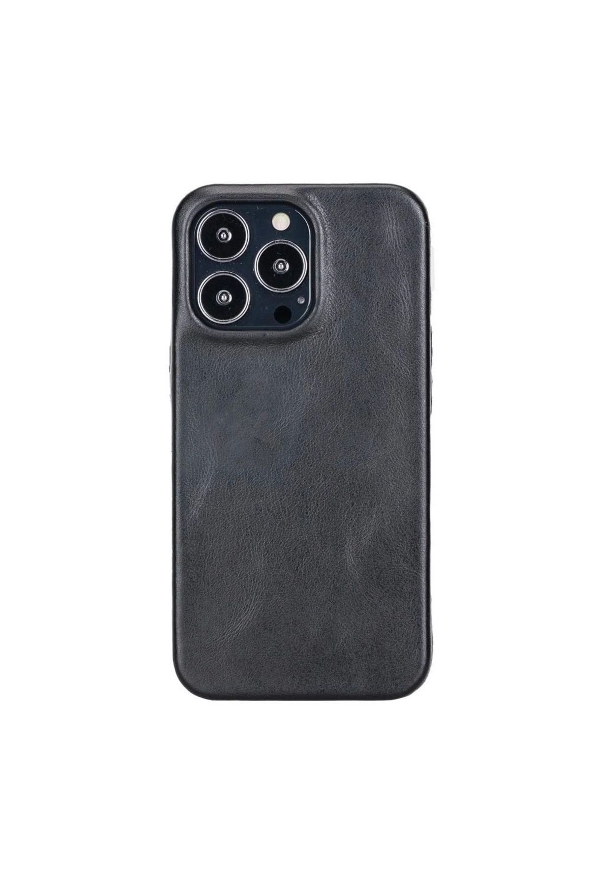 Angoravi Apple iPhone 13 Pro Uyumlu Deri Arka Kapak ROCK RST1 Siyah