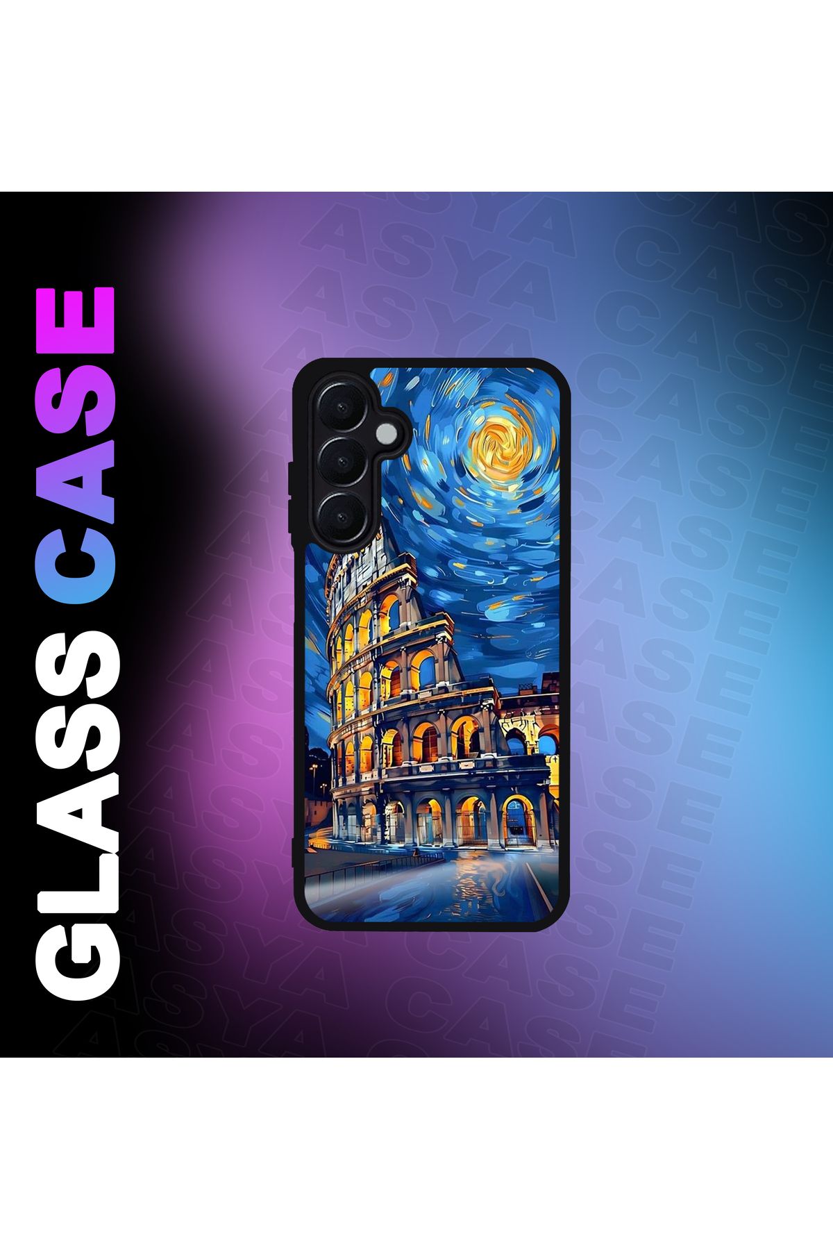 Asya Case Samsung Galaxy A55 5G 5G Kılıf Roma Baskılı Telefon Kapağı Siyah Silikon Arka Kapak Koruyucu