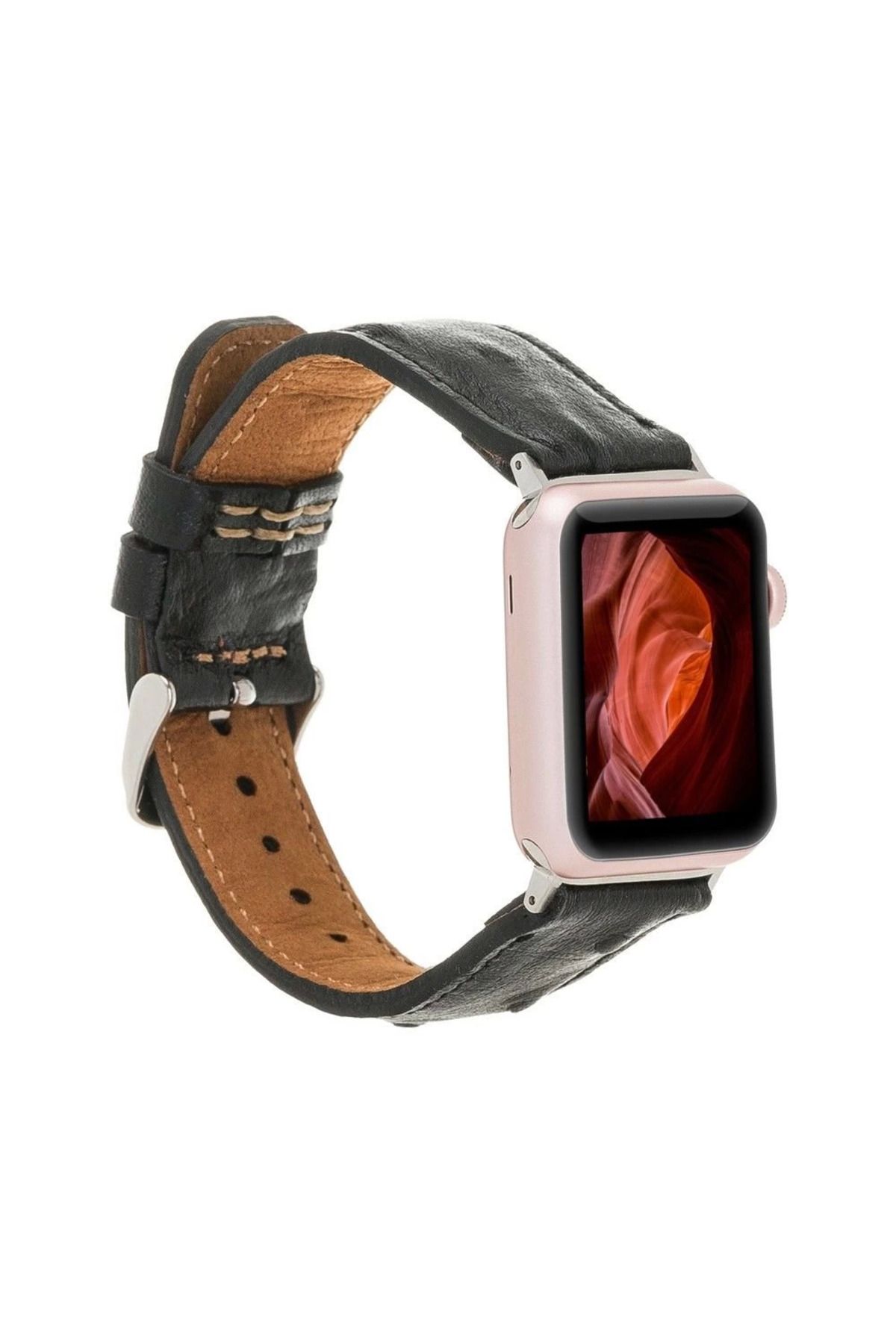 Angoravi Watch Uyumlu Deri Kordon 42-44-45mm DE5 Siyah