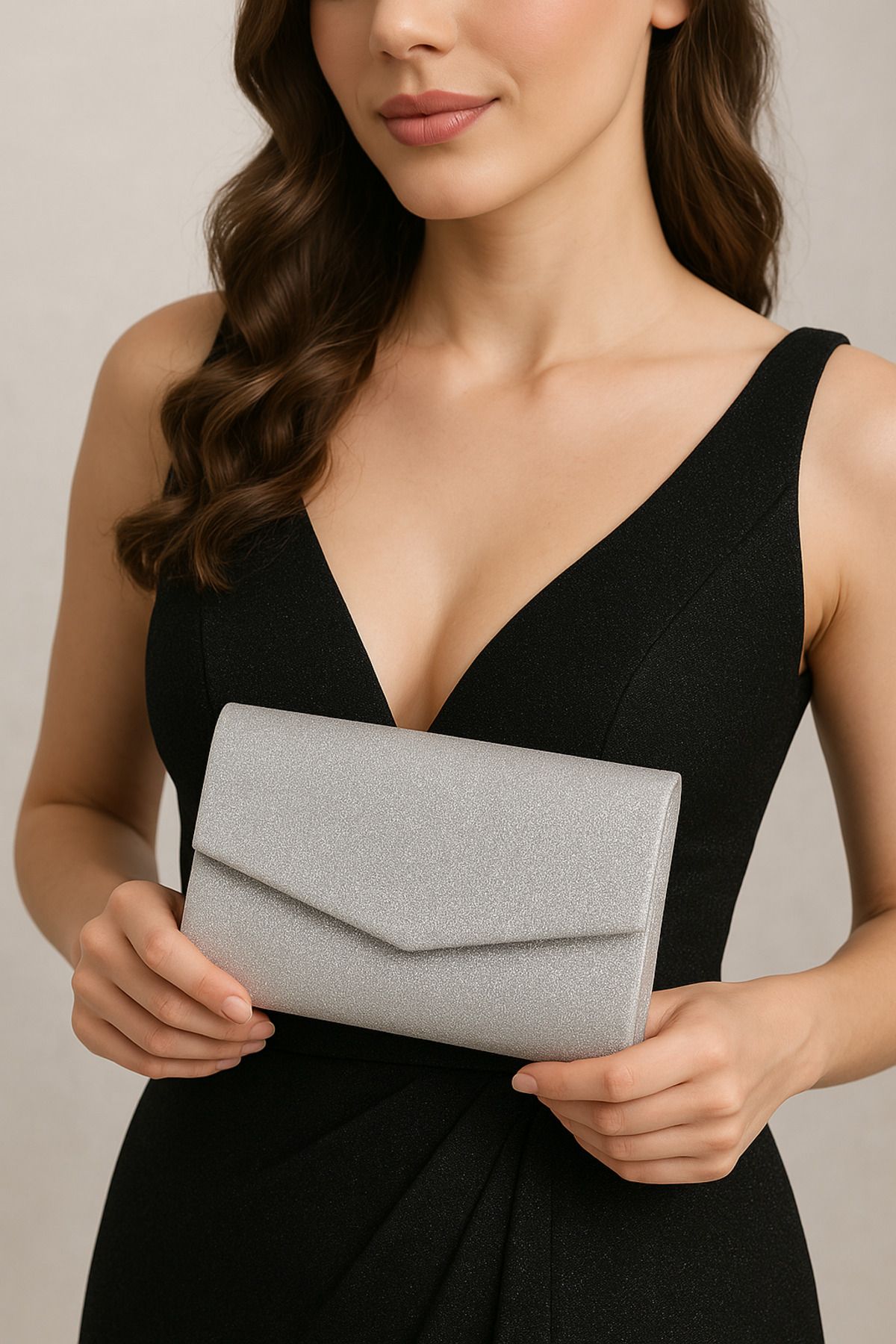 Mareluxe Simli Silver Mini Clutch & Omuz Çantası - Abiye, Gece,Düğün Ve Davetler İçin Işıltılı Şık Çanta