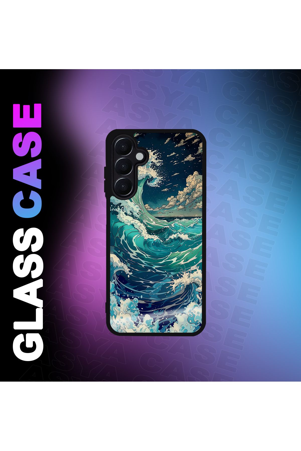 Asya Case Samsung Galaxy A35 5G Kılıf Dalga Baskılı Telefon Kapağı Siyah Silikon Arka Kapak Koruyucu