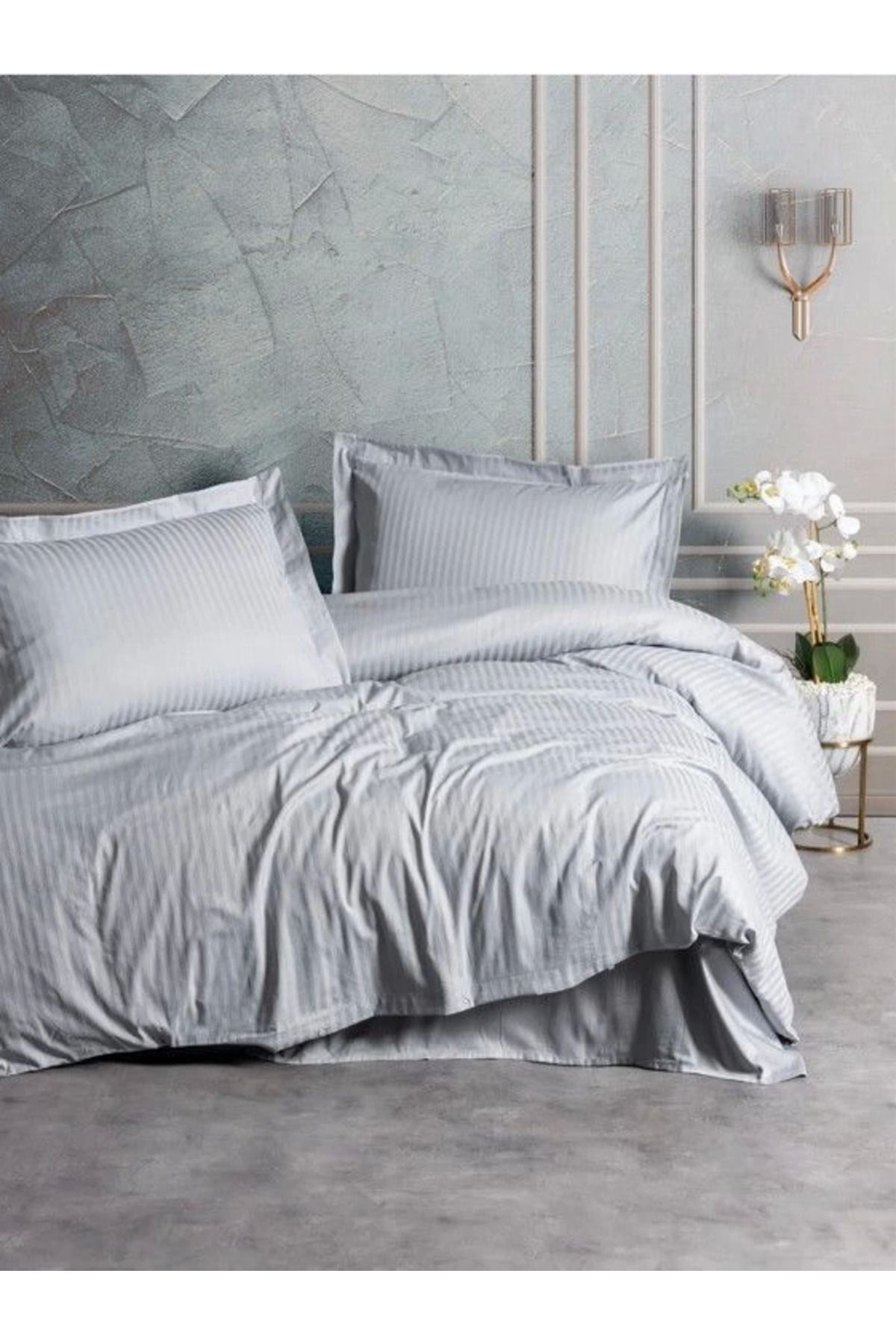 Angoravi Cotton Box Elegant Gri Çift Kişilik Saten Nevresim Takımı