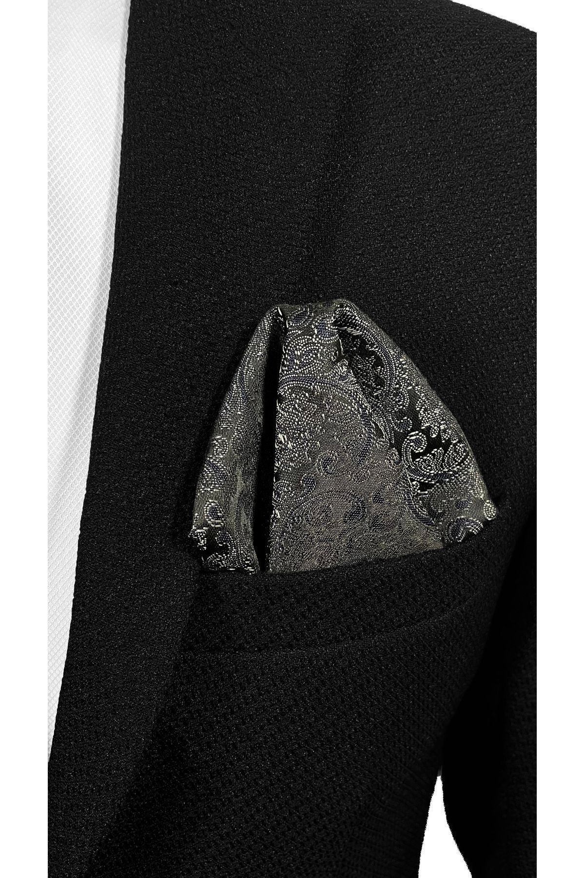 BLC Basic Line Co.-Microfiber Tie and Handkerchief Set with Navy Shawl Pattern on Black Background - 7 cm Modern Cut 5