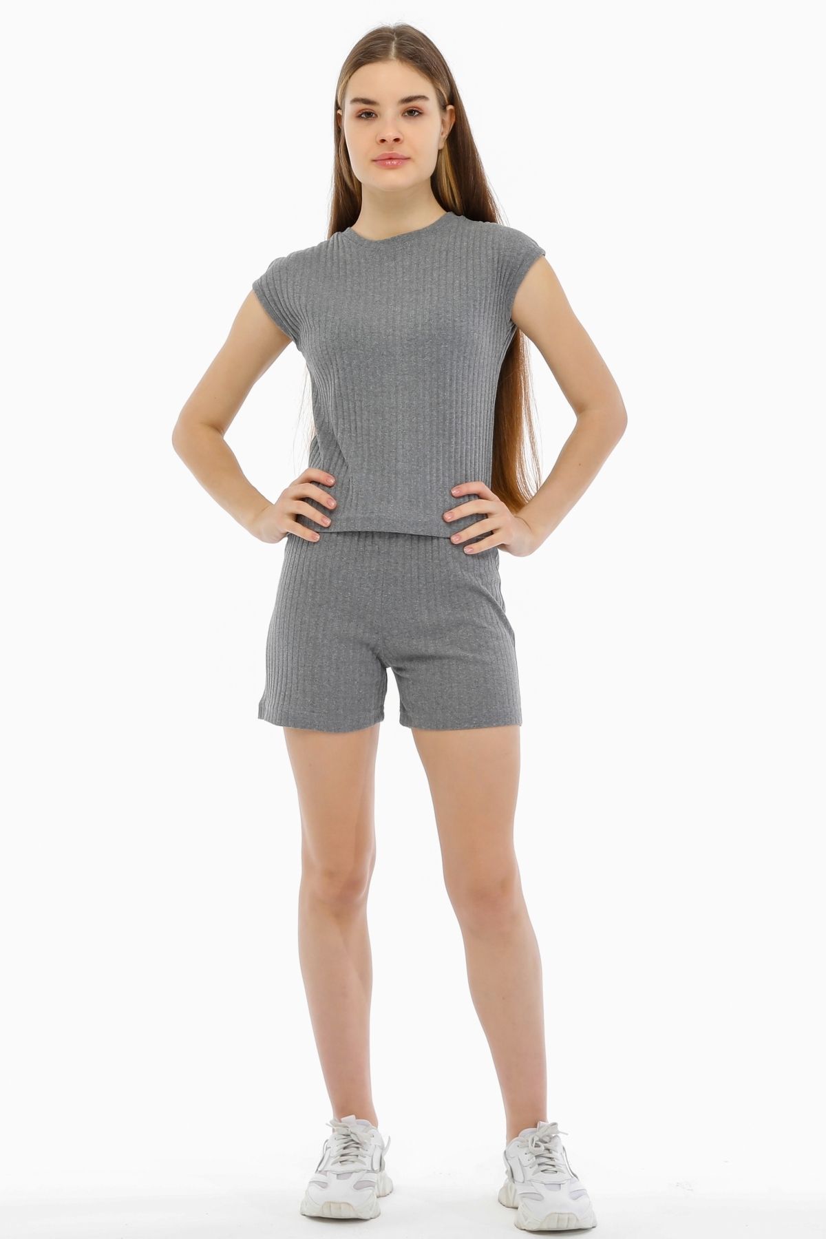 Balinese Kadın Ribana Dokulu Kısa Kol Şortlu Pijama Takım