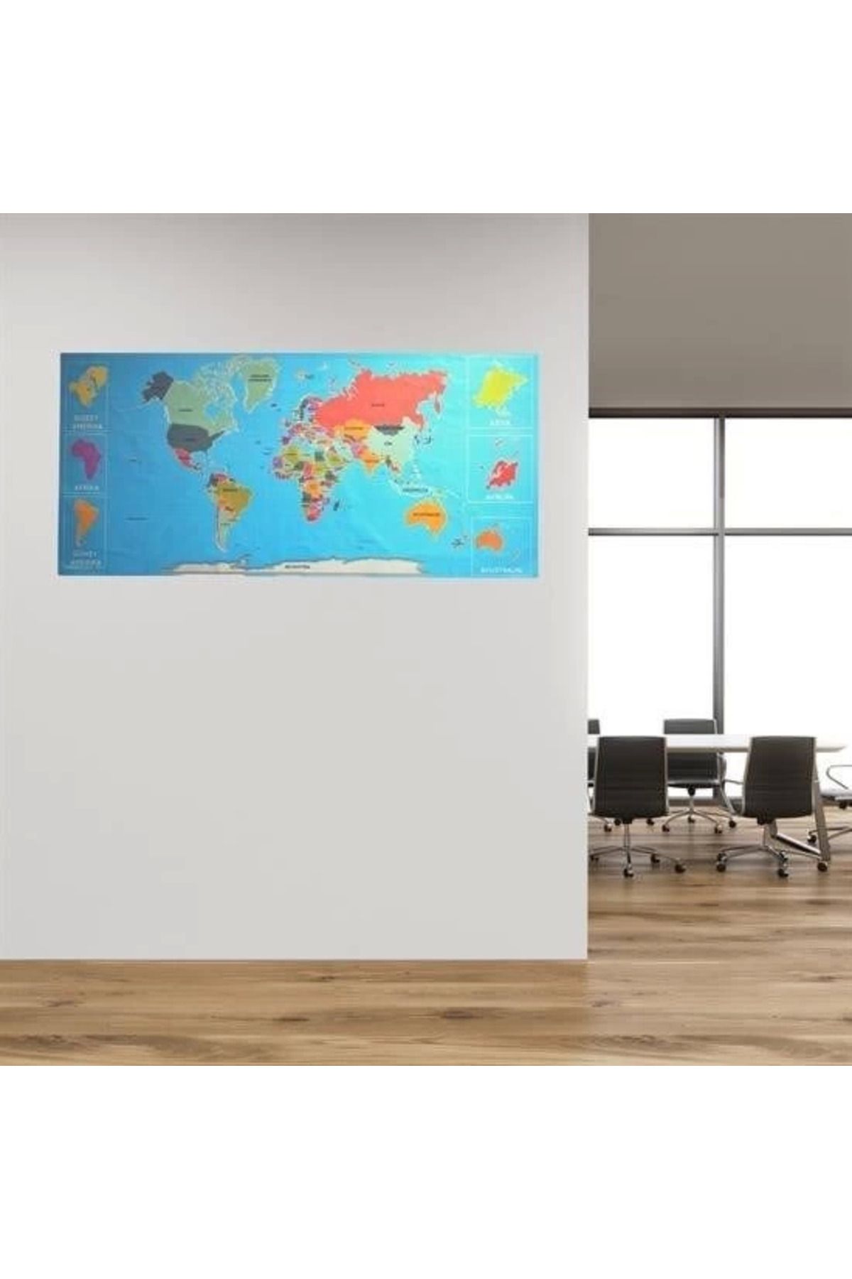 DENİZBİLİŞİM Renkli Atlas Dünya Haritası Manyetik Yapıştırıcı Gerektirmeyen Duvar Stickerı 118 Cm * 56 Cm