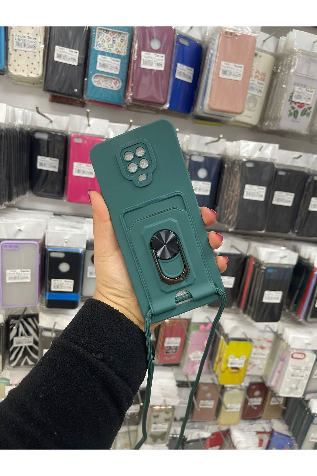 TECNOTREND Redmi Note 9 Pro/Note 9s Uyumlu Kılıf Lüx Tasarım Yüzüklü +İpli Lens Korumalı 3in1 Kapak