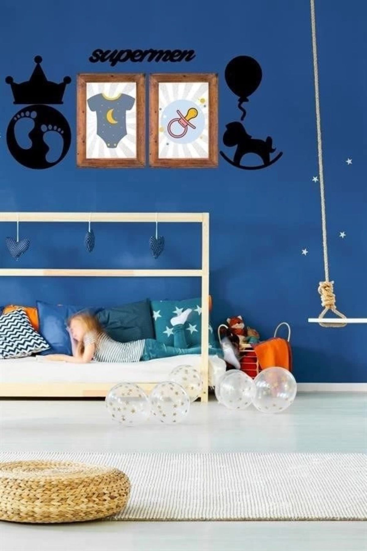 DENİZBİLİŞİM Deco103 Supermen Dekoratif Duvar Süsü Tablo Aksesuar Ahşap Tasarım Hediye Pano Sticker Seti