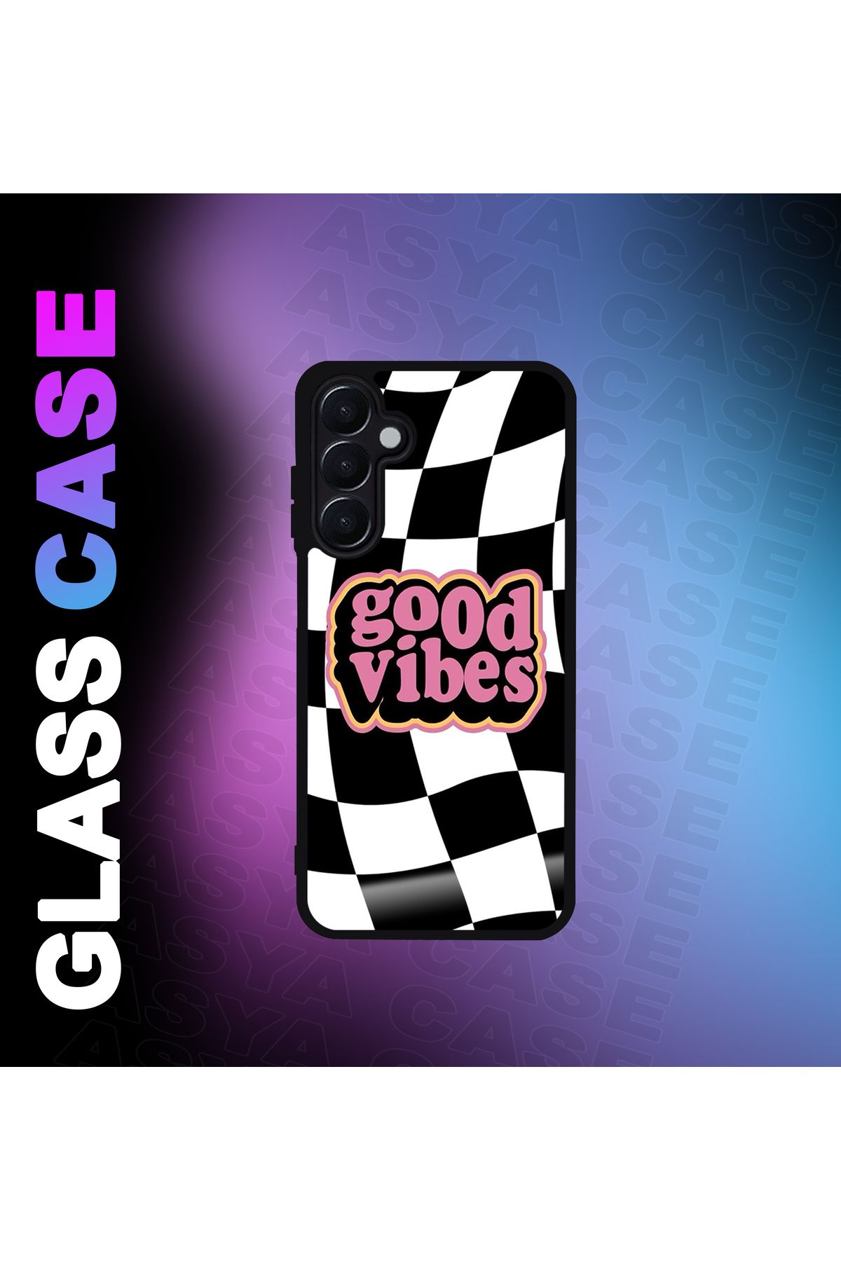 Asya Case Samsung Galaxy A35 5G Kılıf Good Vibe Baskılı Telefon Kapağı Siyah Silikon Arka Kapak Koruyucu