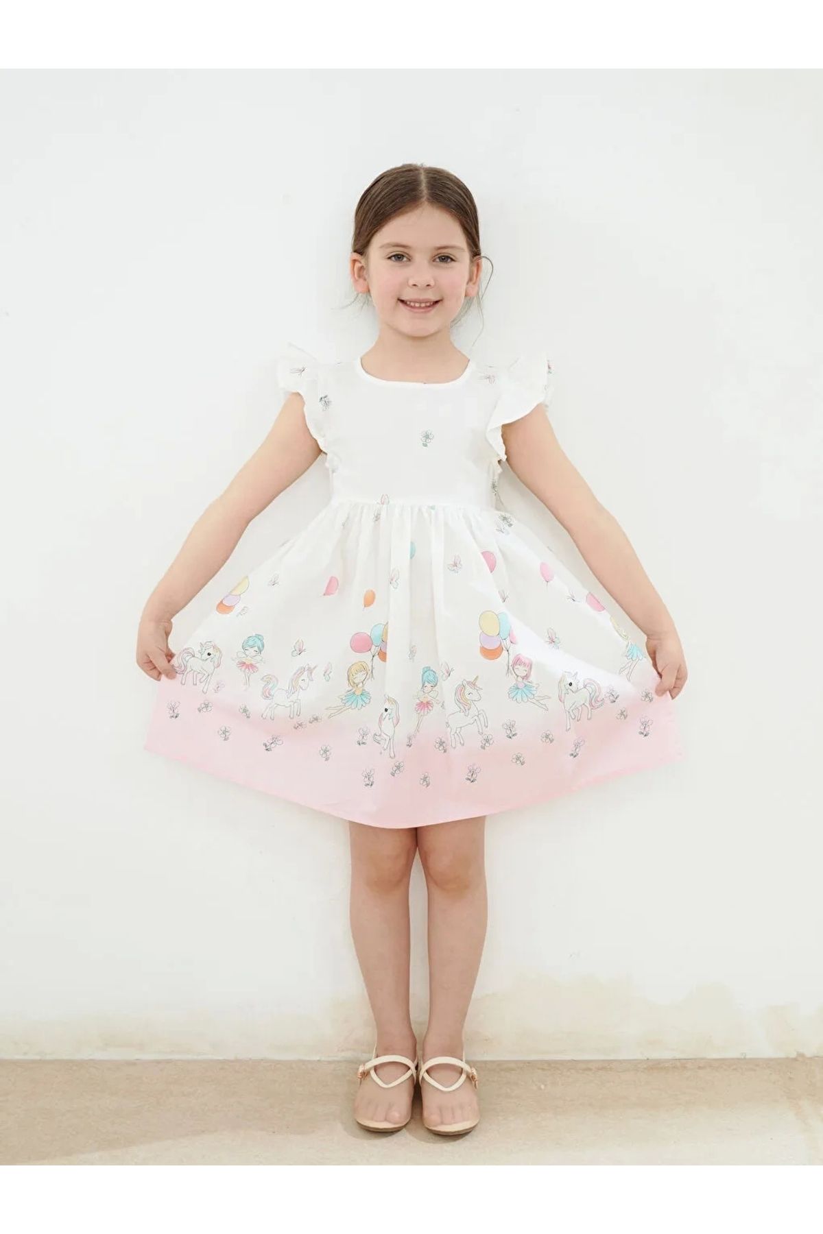 LC Waikiki LCW Kids Ekru Bisiklet Yaka Poplin Kız Çocuk Elbise